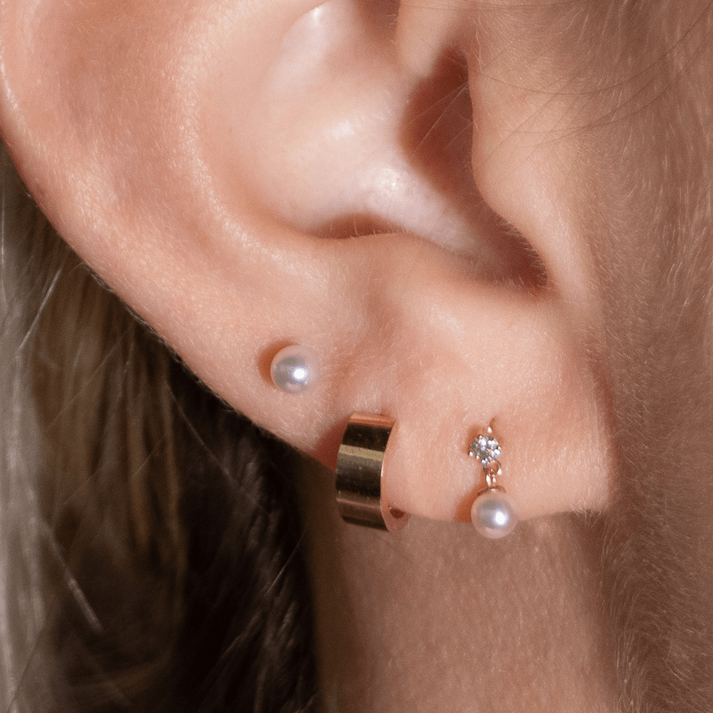 14k White Gold Diamond & Pearl Drop Stud Earrings - Elegant Flat Back Design for Women, Perfect for Weddings, Parties & Everyday Wear