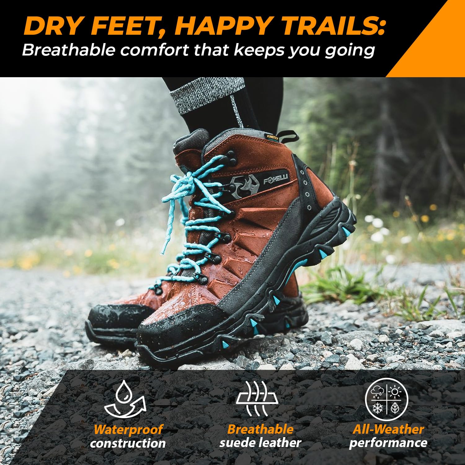 Foxelli Women's Waterproof Hiking Boots - Lightweight Breathable Suede Leather Outdoor Shoes for Trail Walking & Camping Adventures