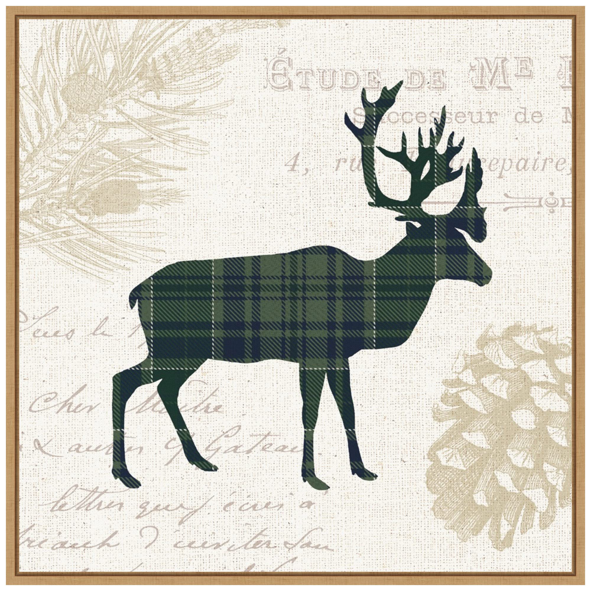 Amanti Art Framed Canvas Wall Art Print - Plaid Lodge I Navy Green by Wild Apple Portfolio - 22x22 Inches - Sylvie Maple Frame - Rustic Home Decor for Living Room, Bedroom & Office