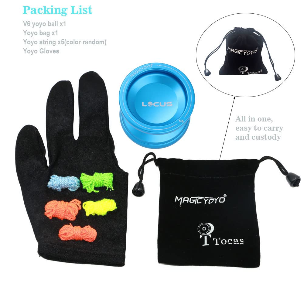 MagicYoYo V6 Locus Professional Metal Yo-Yo for Kids, Teens & Adults - Beginner to Advanced Level with Glove, Storage Bag & 5 Strings Kit (Deep Blue) - Perfect for Practice, Tricks, Competitions & Stress Relief