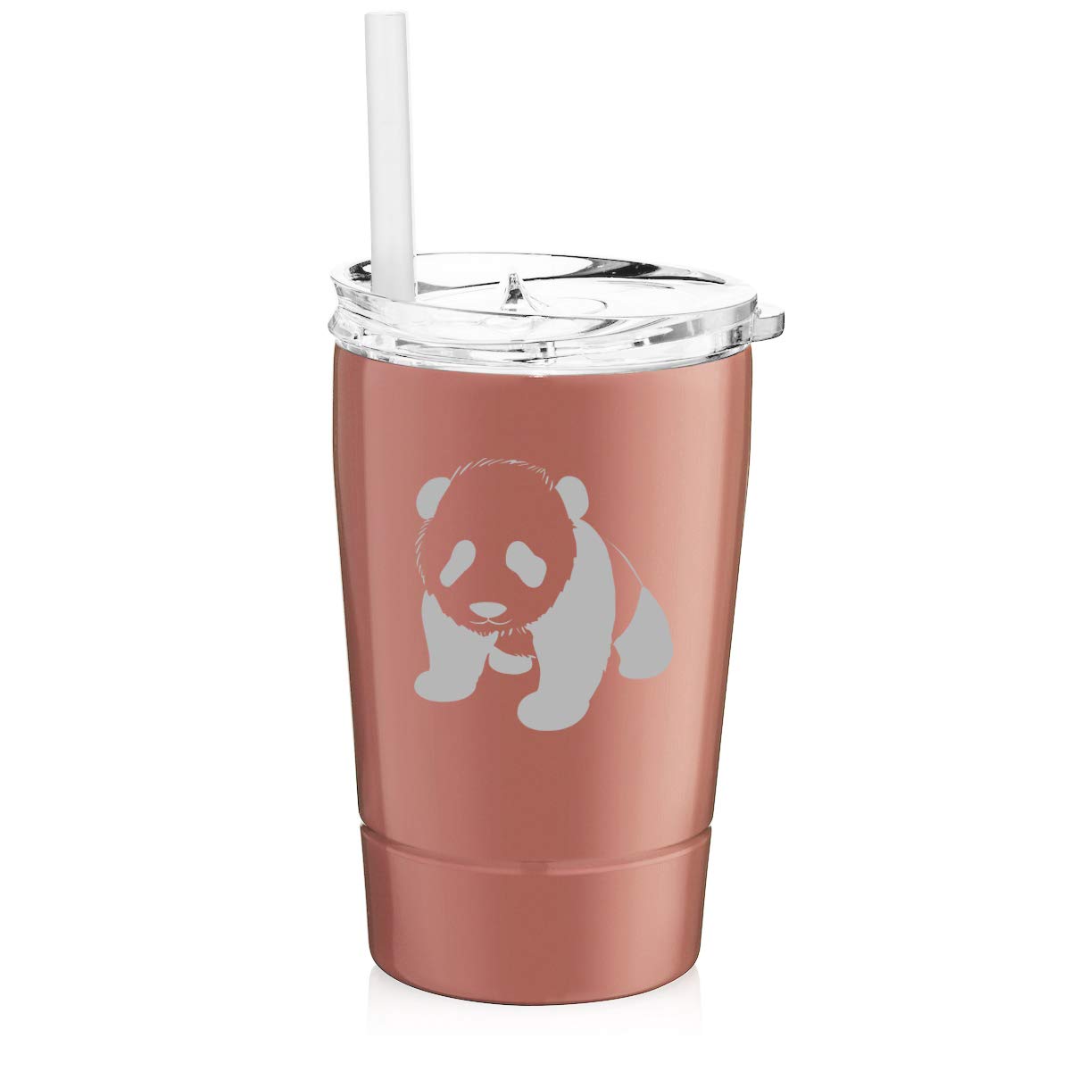 12 oz Stainless Steel Vacuum Insulated Tumbler with Straw - Double Wall Insulation Keeps Drinks Hot/Cold for Hours - Cute Baby Panda Design in Rose Gold - Perfect for Coffee, Tea, Travel, Office & Outdoor Activities