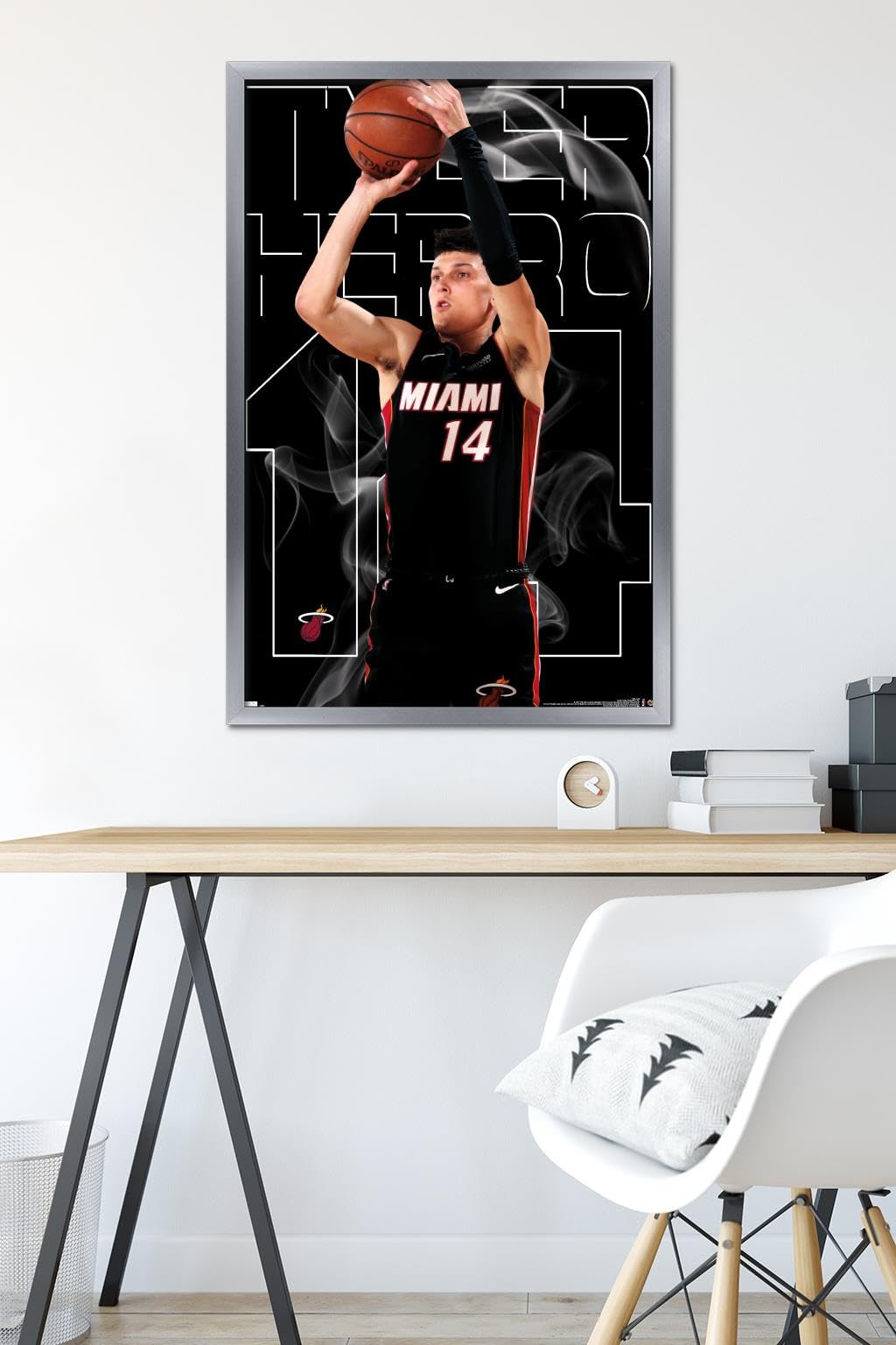 NBA Miami Heat Tyler Herro 20 Wall Poster - 34L x 22.4W Silver Framed Version | Premium Basketball Decor for Home, Office & Game Room