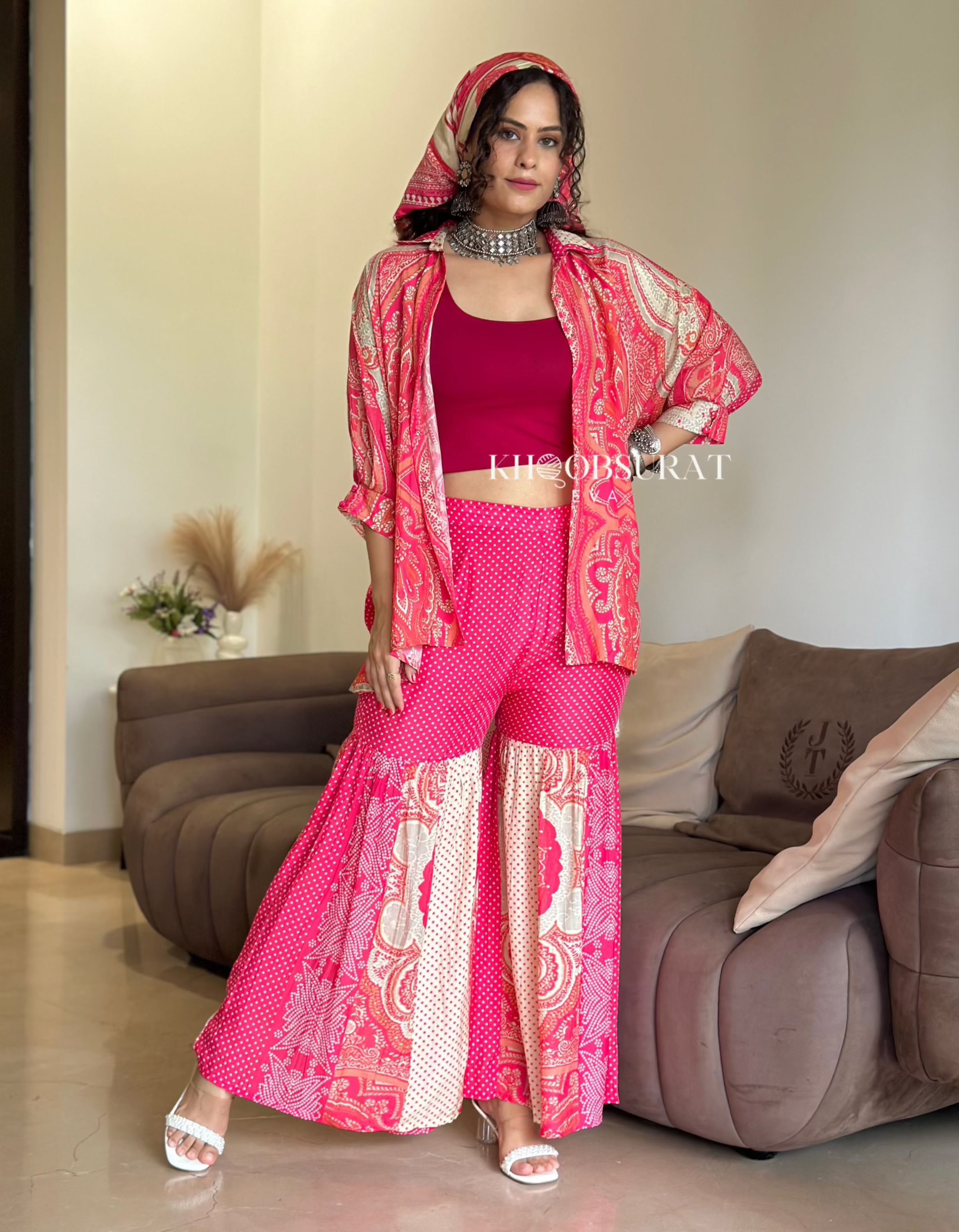 Stylish Pink Kaftan Coord Set for Women - Boho Chic Beach Cover Up & Summer Party Outfit