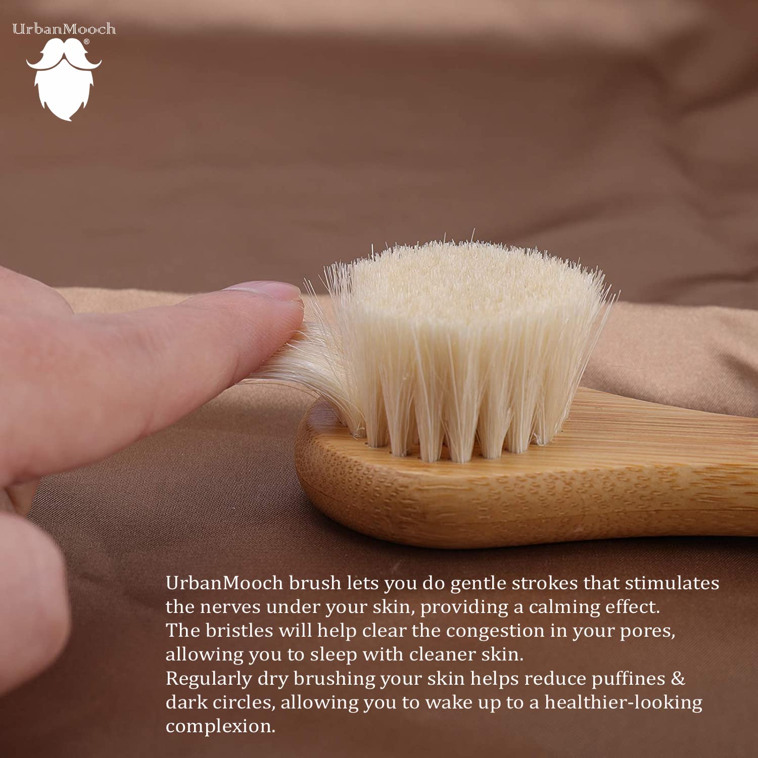 UrbanMooch Facial Cleansing Brush with Wooden Handle - Deep Cleansing & Exfoliating Face Massage Brush for Lymphatic Drainage & Pore Cleaning - Achieve Glowing Soft Skin - Perfect for Daily Skincare Routine & Spa-Like Treatment at Home