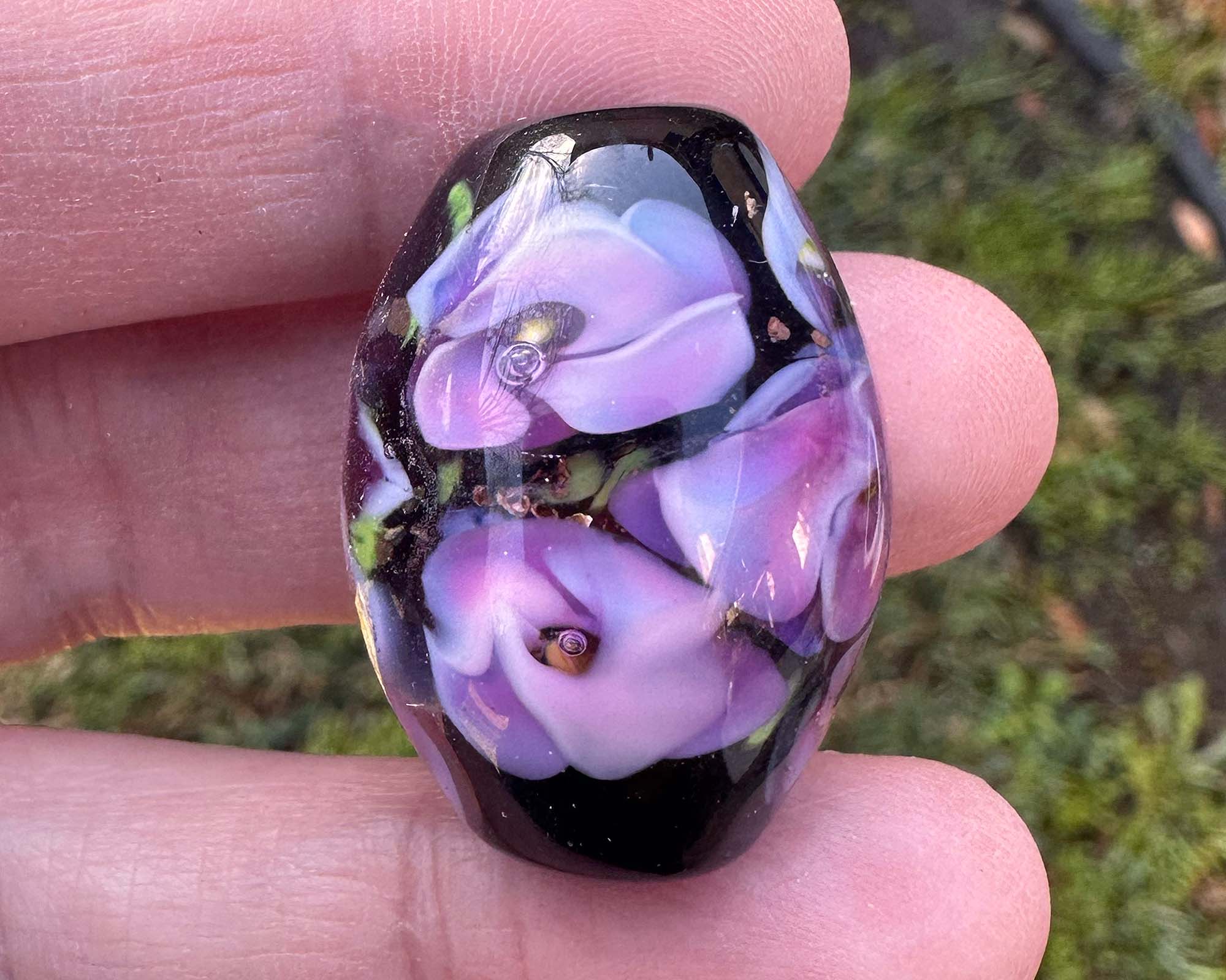 Handmade Purple Floral Lampwork Glass Focal Bead for Jewelry Making - Perfect for Necklaces, Bracelets, and DIY Craft Projects