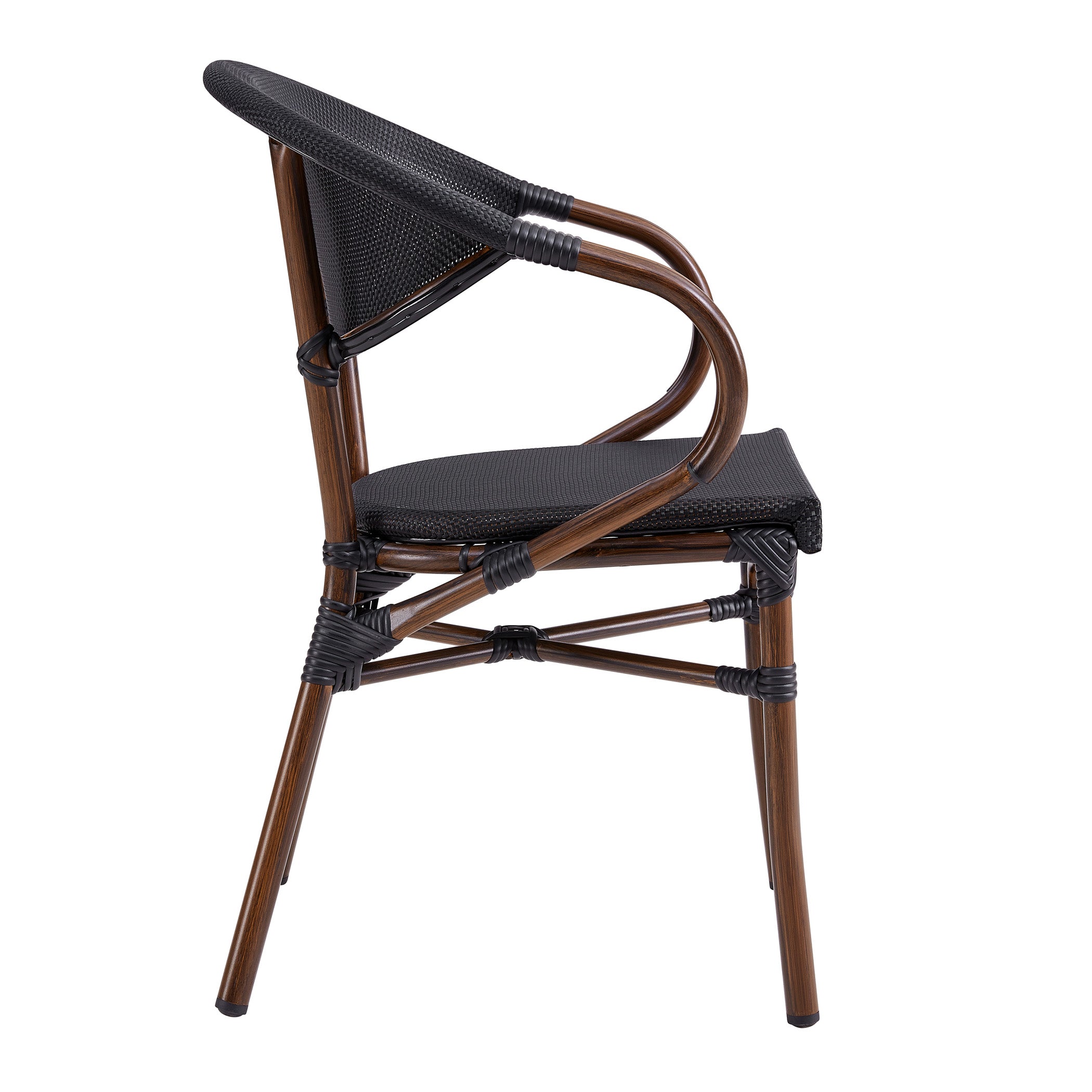 Jannie Stacking Armchair Set of 2 - Black Mesh & Brown Wood Frame Modern Dining Chairs 90392BLK - Perfect for Restaurants, Cafes, and Home Dining Rooms