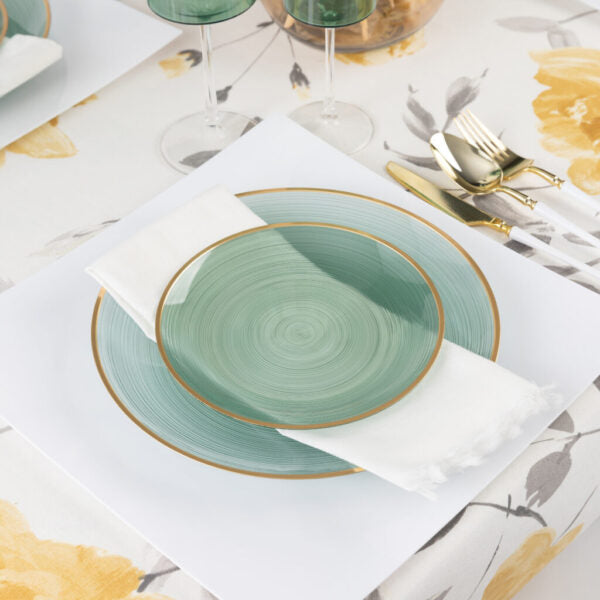 32-Piece Green Transparent & Gold Round Plastic Dinnerware Set - Crystal Design for 16 Guests | Elegant Party, Wedding, and Holiday Tableware for Indoor/Outdoor Events