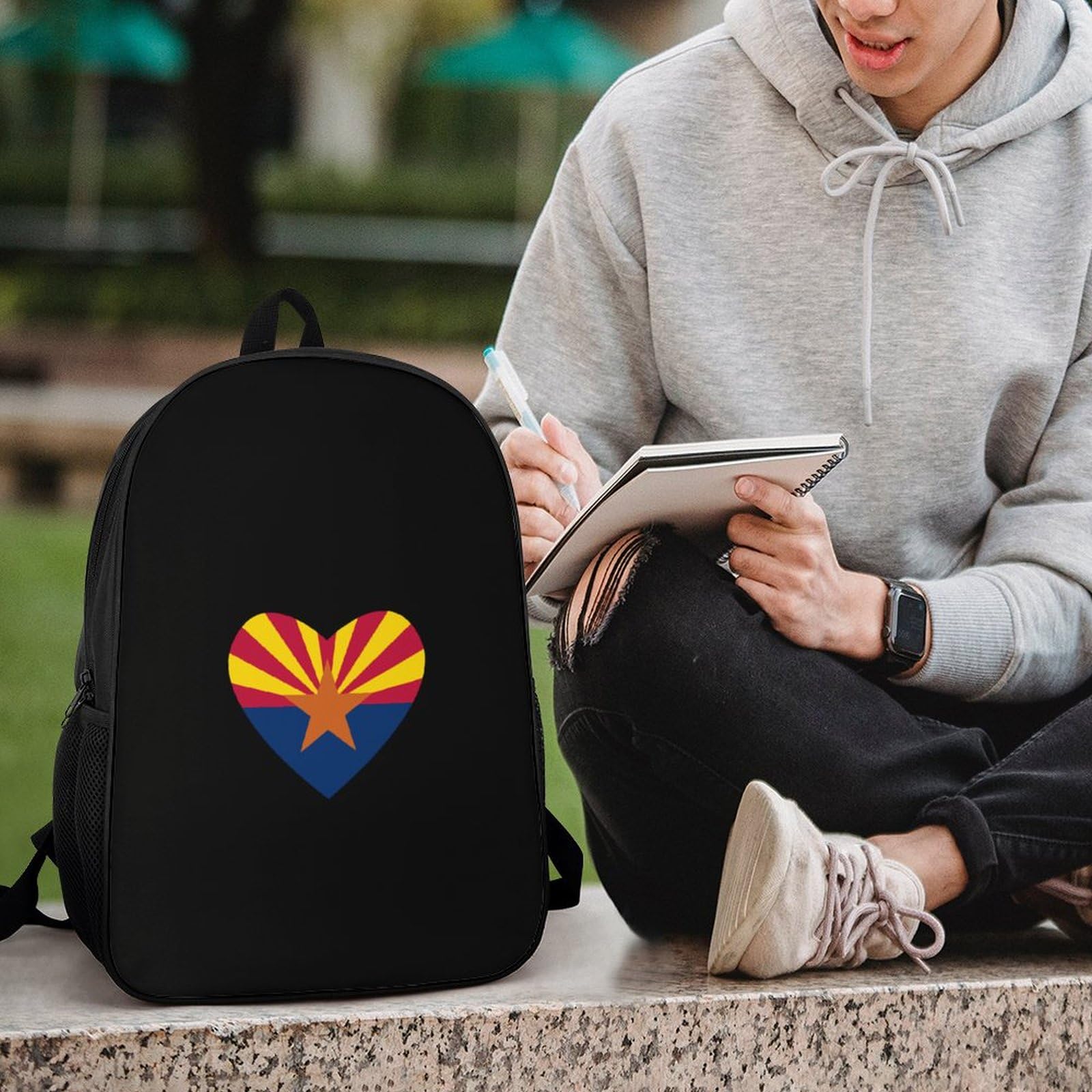 Arizona Heart Flag 17 Inch Laptop Backpack - 3D Printed School & Work Computer Bag for Men & Women | Perfect for College, Travel & Daily Commute