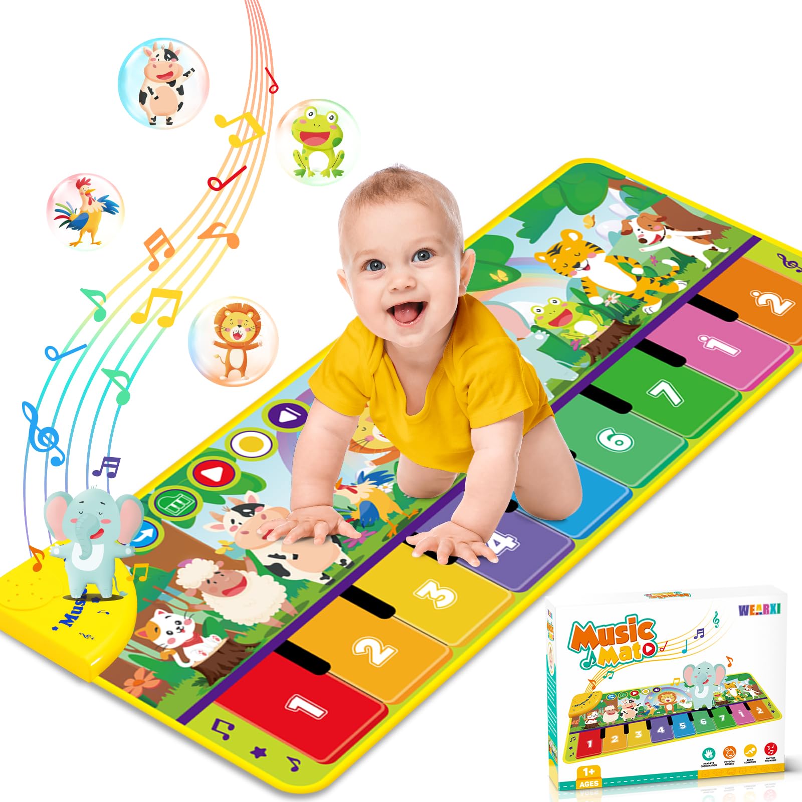 WEARXI Musical Play Mat for Toddlers 1-3 Years - Interactive Piano Crawling Toy for Baby Girls & Boys | Perfect Birthday Gift for 1 & 2 Year Olds | Educational Floor Mat for Early Learning & Sensory Development