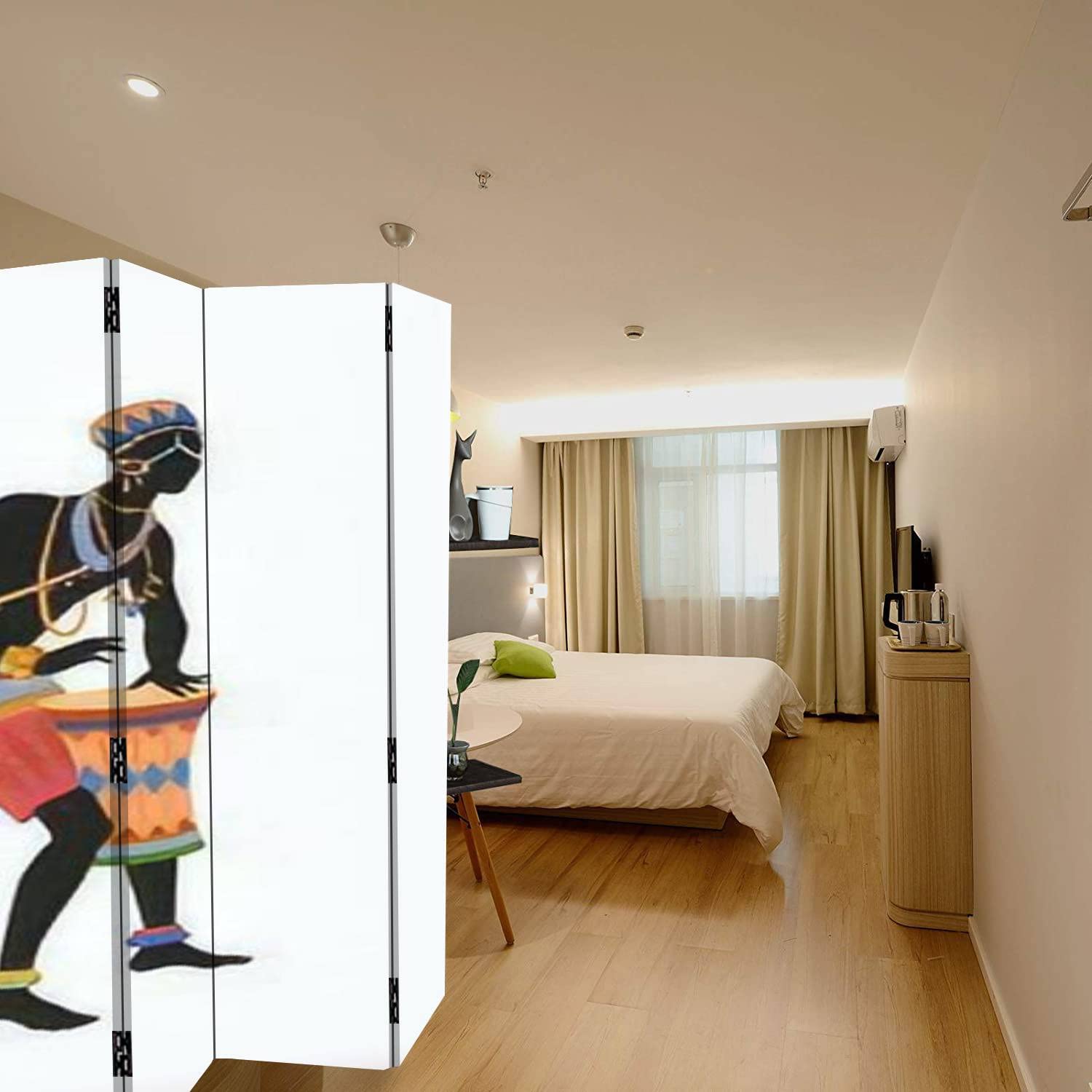 4 Panel Canvas Room Divider Screen - African Drummer in Vibrant National Costume, Folding Privacy Partition for Home & Office | Perfect for Living Room Separation, Bedroom Privacy, and Event Decoration