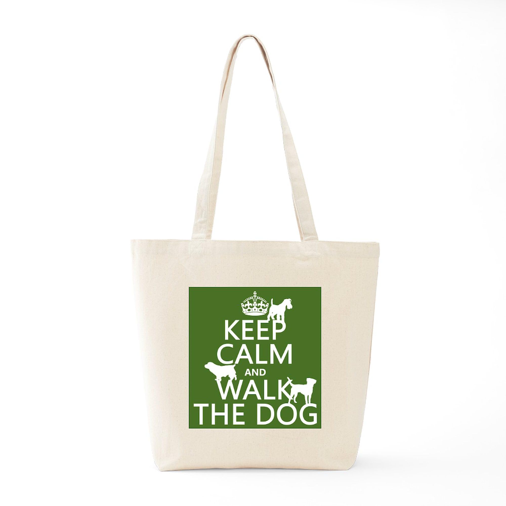 Keep Calm And Walk The Dog Tote Bag - Natural Canvas Reusable Shopping Bag for Groceries, Beach & Daily Use
