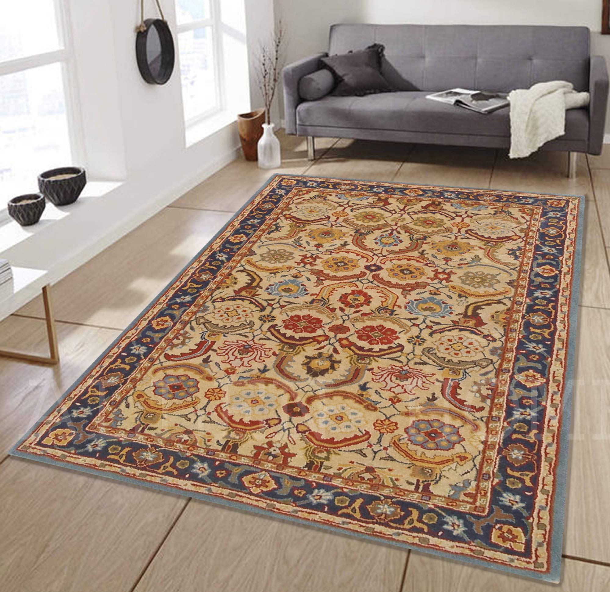Allen Home Handmade 100% Wool & Cotton Traditional Area Rug 2.5’x9’ – Alvira Beige – Soft & Durable Floor Carpet for Living Room, Bedroom, Dining Room – Perfect for Home Decor & Cozy Spaces