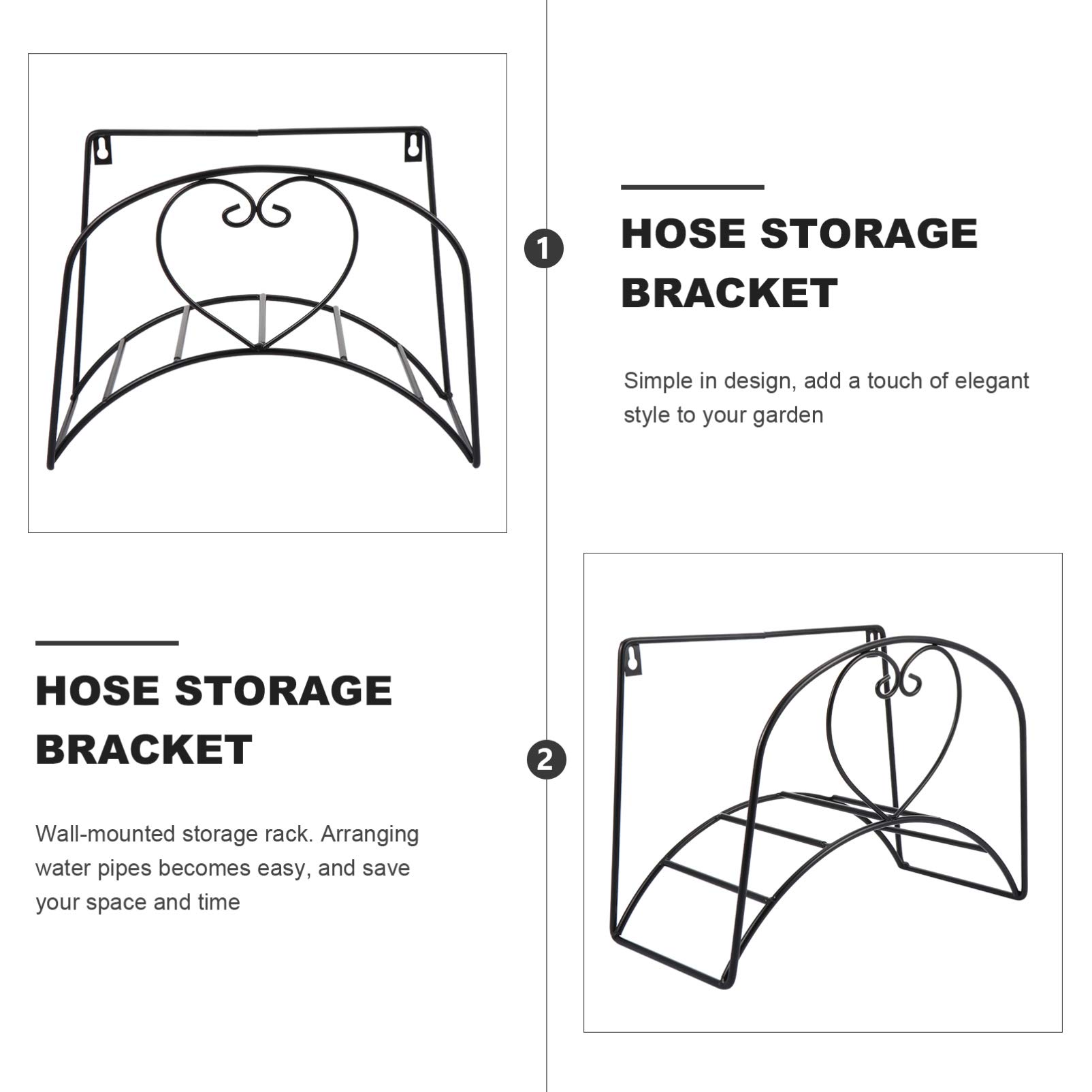 Heavy Duty Wrought Iron Hose Holder - Wall Mount Clothes Rack & Coat Hanger with Screws - Perfect for Garage, Laundry Room, and Automotive Storage - Durable Water Hose Stand Accessory for Organizing Hoses, Hooks, and Tools