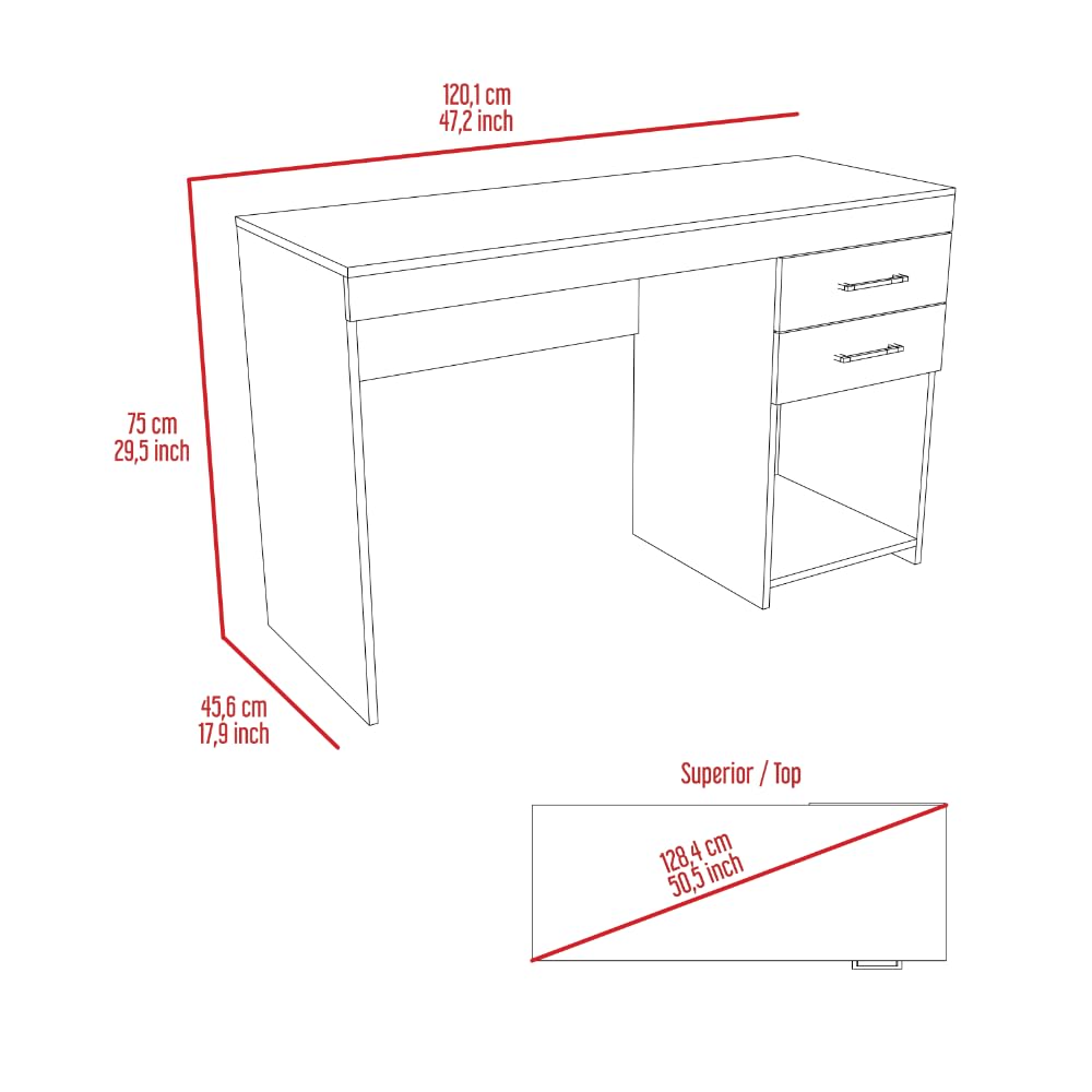 Tuhome Ibare 2 Drawer Computer Desk with Lower Shelf - Black, Modern Home Office Desk for Small Spaces, Perfect for Work, Study, and Gaming Setup