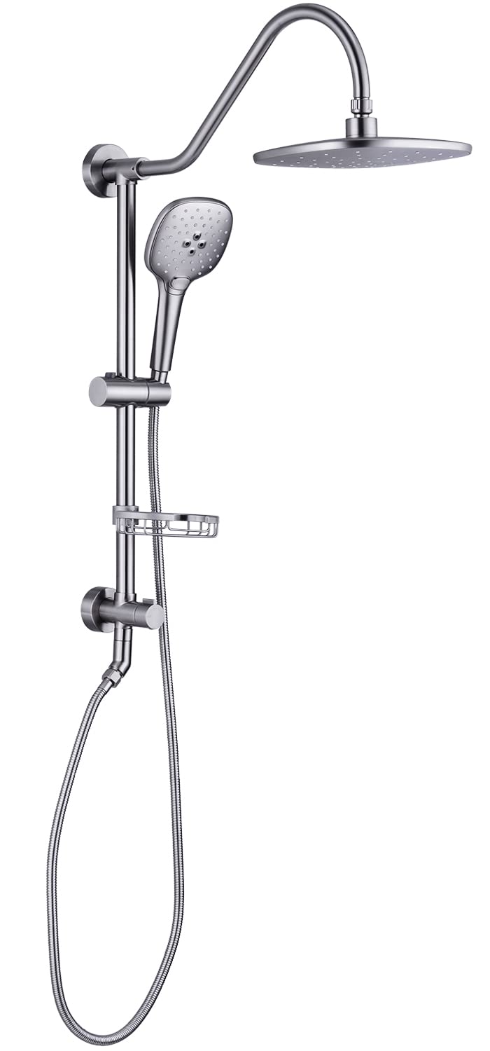TRUSTMI Brass Retrofit Shower Faucet Set - 9 Inch Rainfall & Handheld Shower Head Combo with Adjustable Slide Bar | Brushed Nickel Finish | Perfect for Bathroom Renovation & Spa-Like Shower Experience