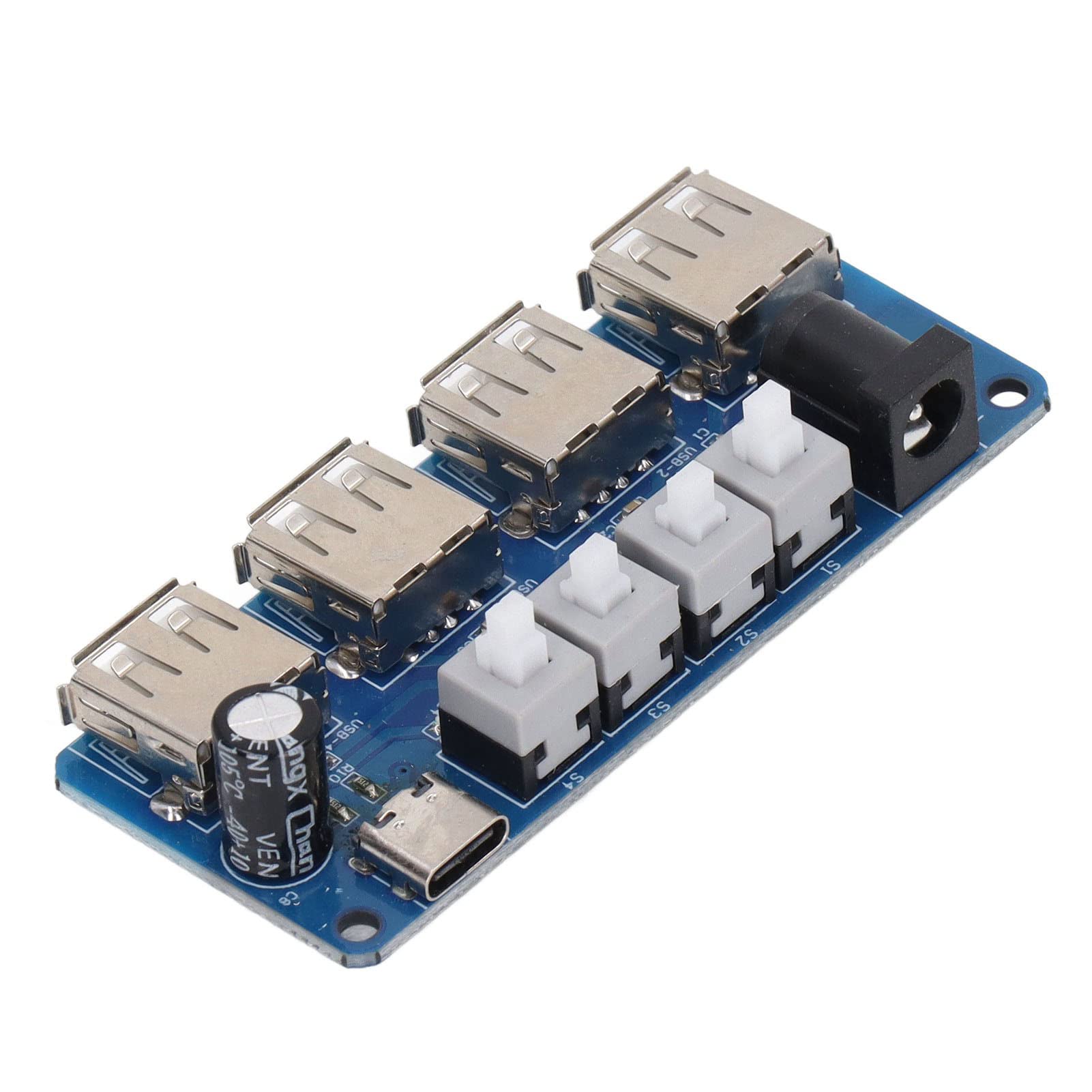 4-Port USB Hub Splitter Module with 5V Power & Button Control - Mini USB Expander for Laptop, PC, Gaming Setup & Home Office Accessories