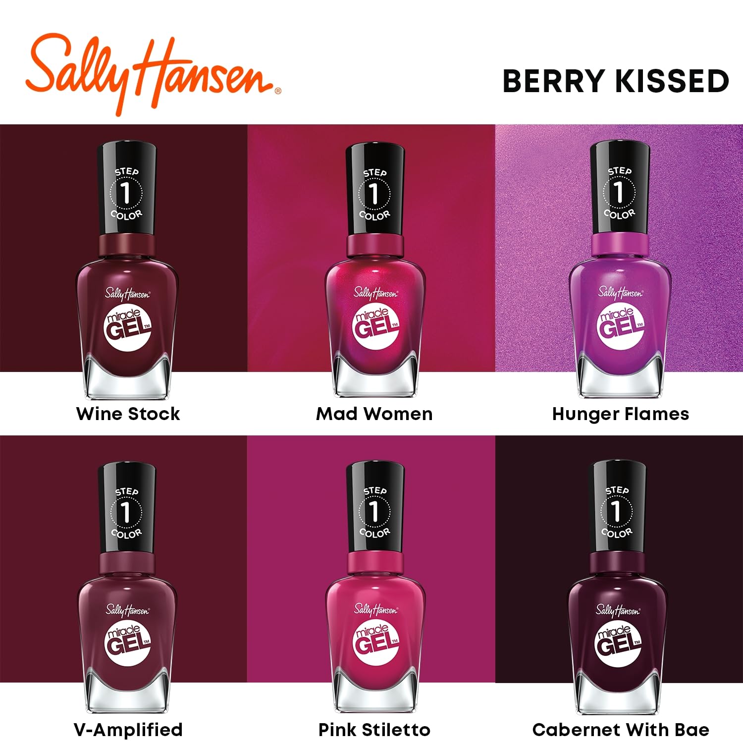 Sally Hansen Miracle Gel™ Cabernet With Bae Nail Polish - Long Lasting Gel-Like Formula, No UV Lamp Needed, Rich Red Color for Manicures & Pedicures - Perfect for Date Nights, Parties & Special Occasions