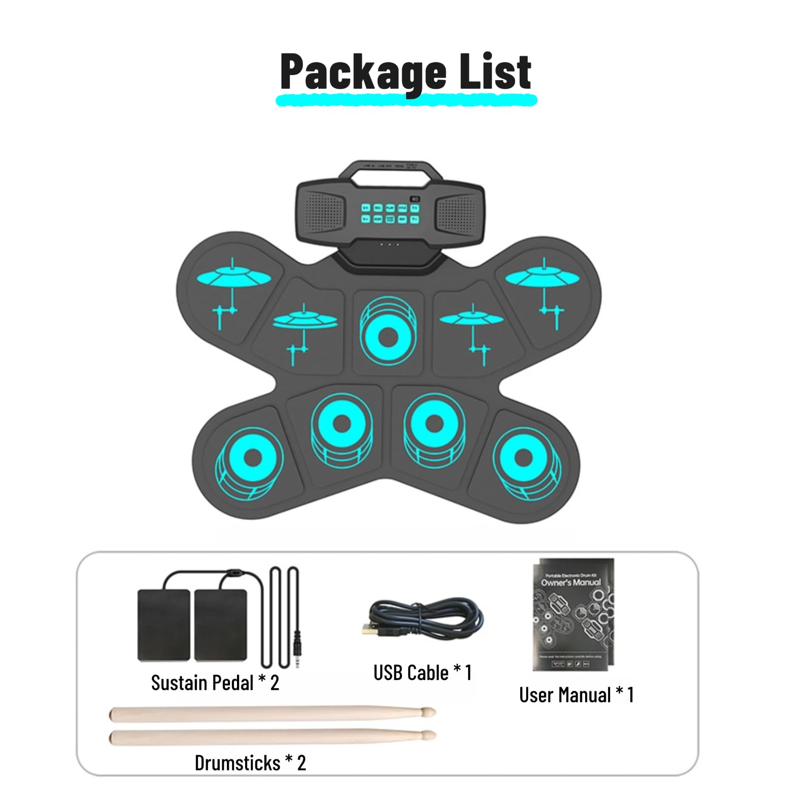 Electronic Drum Set - 9-Pad Roll Up Electric Drum Kit with Headphone Jack & Built-in Speaker | Portable Practice Drum Pad with Digital Pedals & Drum Sticks | Perfect for Beginners, Home Practice & Holiday Birthday Gifts | Great for Small Spaces, Apartments & Noise-Free Music Training