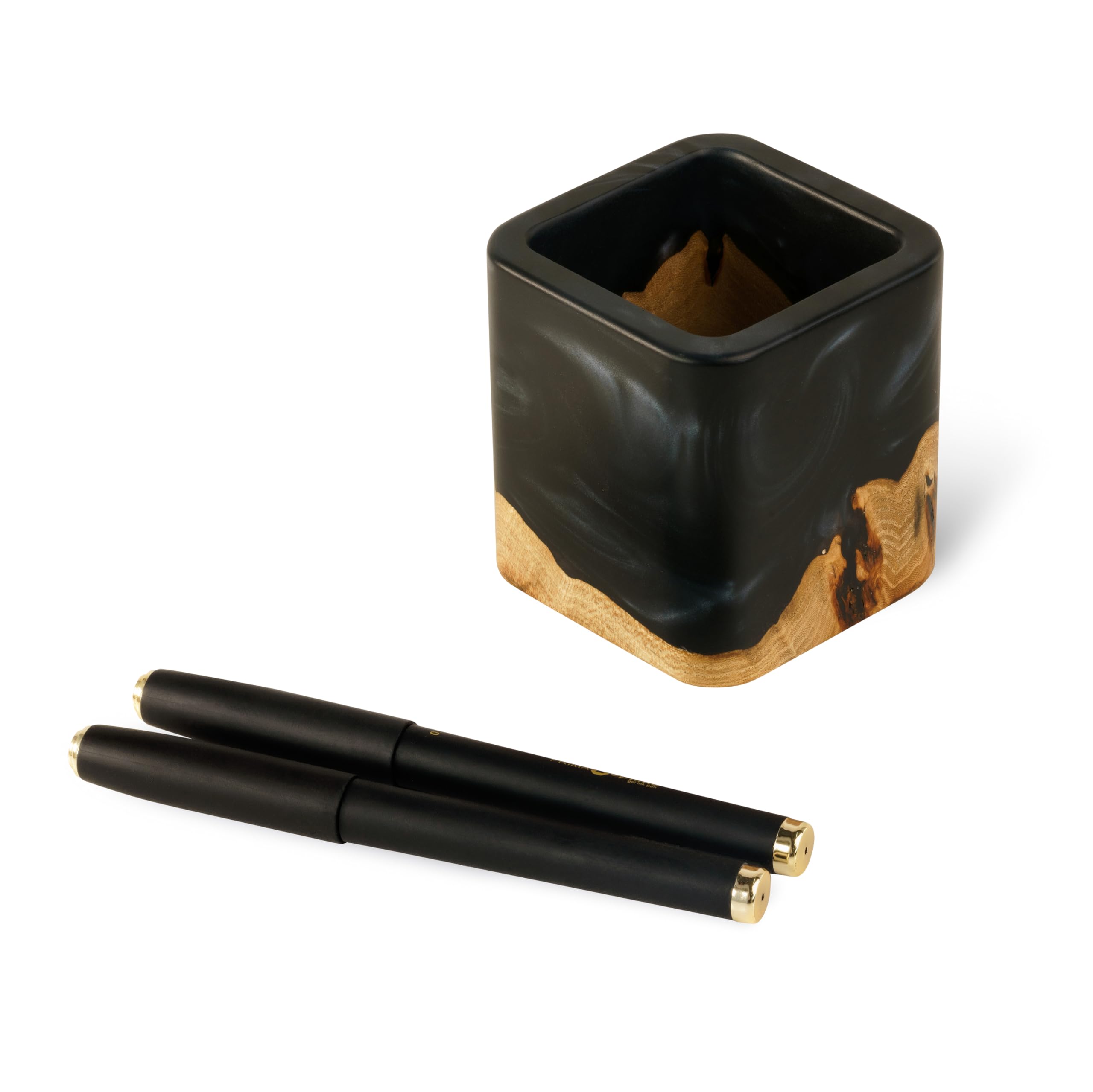 Premium Epoxy & Wood Pen Holder - Stylish Black Desk Organizer for Pens, Pencils & Office Supplies - Modern Wooden Pencil Cup for Home & Office Decor - Perfect for Workstations, Study Desks & Gift Giving