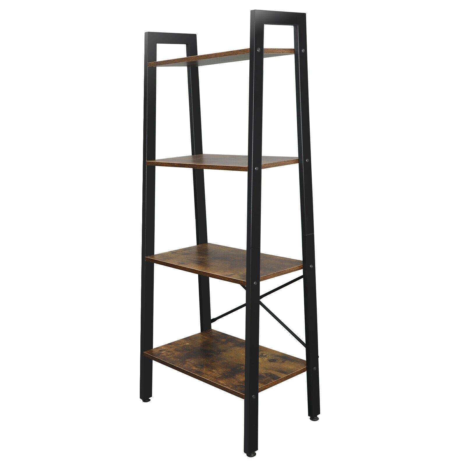 4-Tier Ladder Shelf - Space-Saving Bookshelf for Bedroom, Bathroom & Living Room | Multi-Purpose Storage Shelf for Books, Blankets & Home Decor | Wall-Mounted or Freestanding Design | Compact Bookshelf for Small Spaces