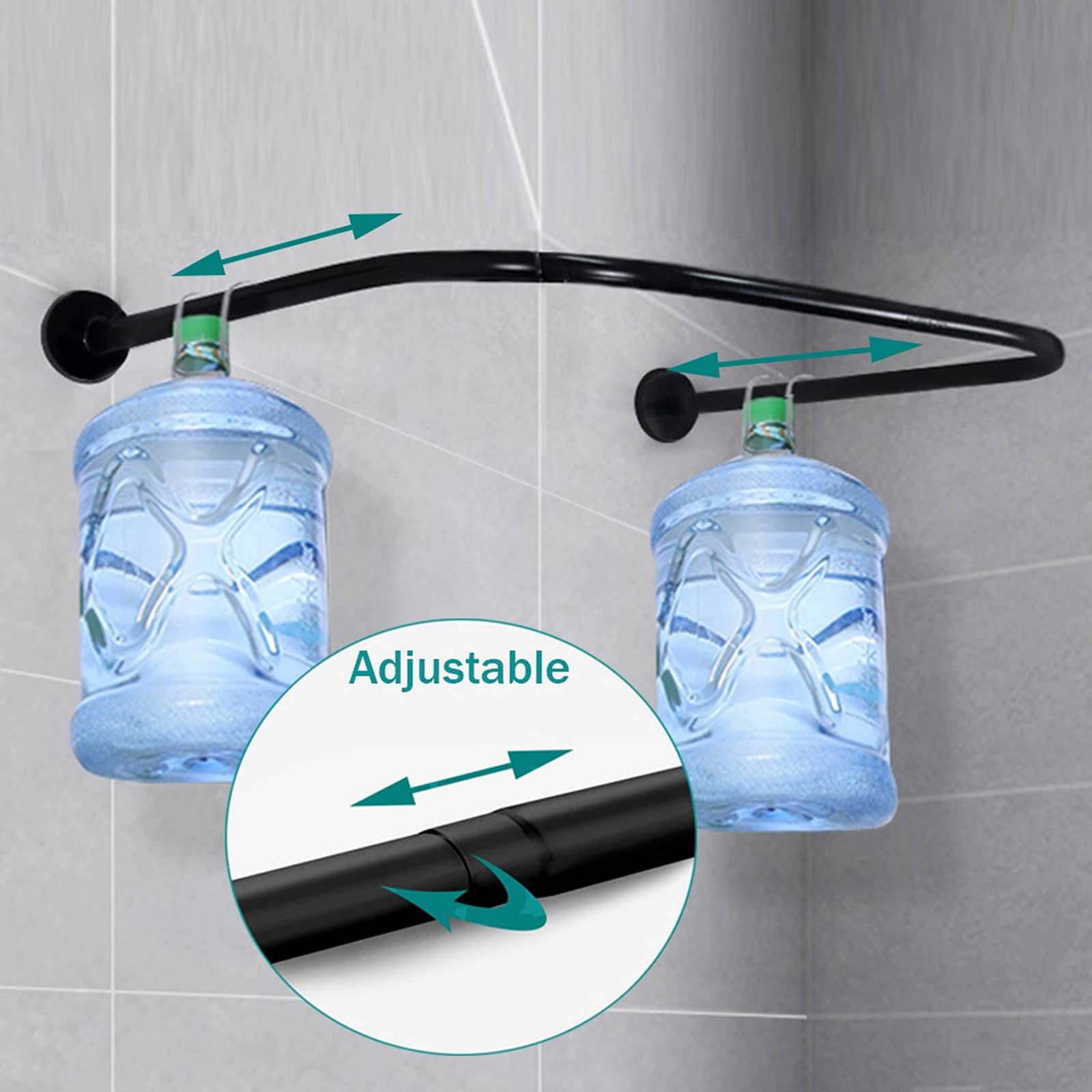 U-Shaped Extendable No-Drill Shower Curtain Rod Set with Waterproof Liner - Stainless Steel Tension Curved Shower Rail for Bathroom (Perfect for Small Spaces & Corner Showers)
