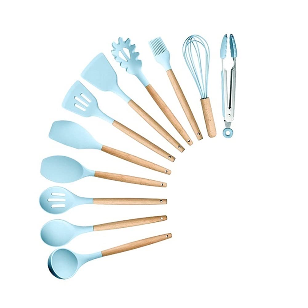 Premium 11-Piece Non-Stick Silicone Kitchen Utensil Set - Heat-Resistant Spatula, Spoon & Cooking Tools (Light Blue) - Perfect for Baking, Frying & Everyday Cooking