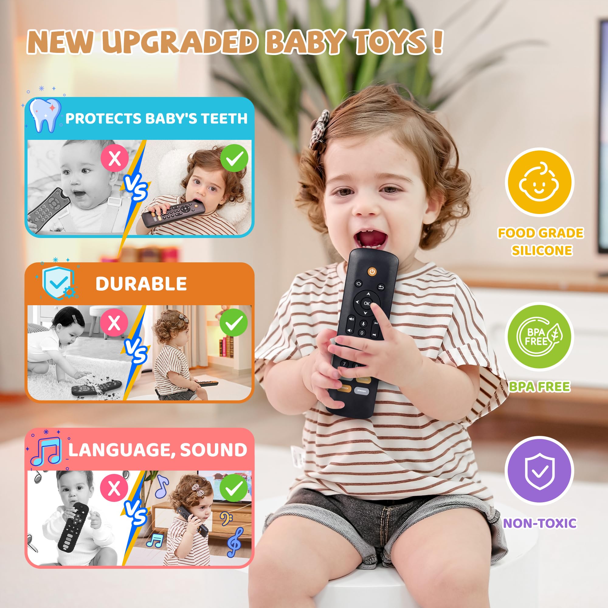 Baby TV Remote Toy with Lights & Sounds - Multilingual Learning Toy for Toddlers 1-2 Years, Great Gift for Boys & Girls - Play at Home
