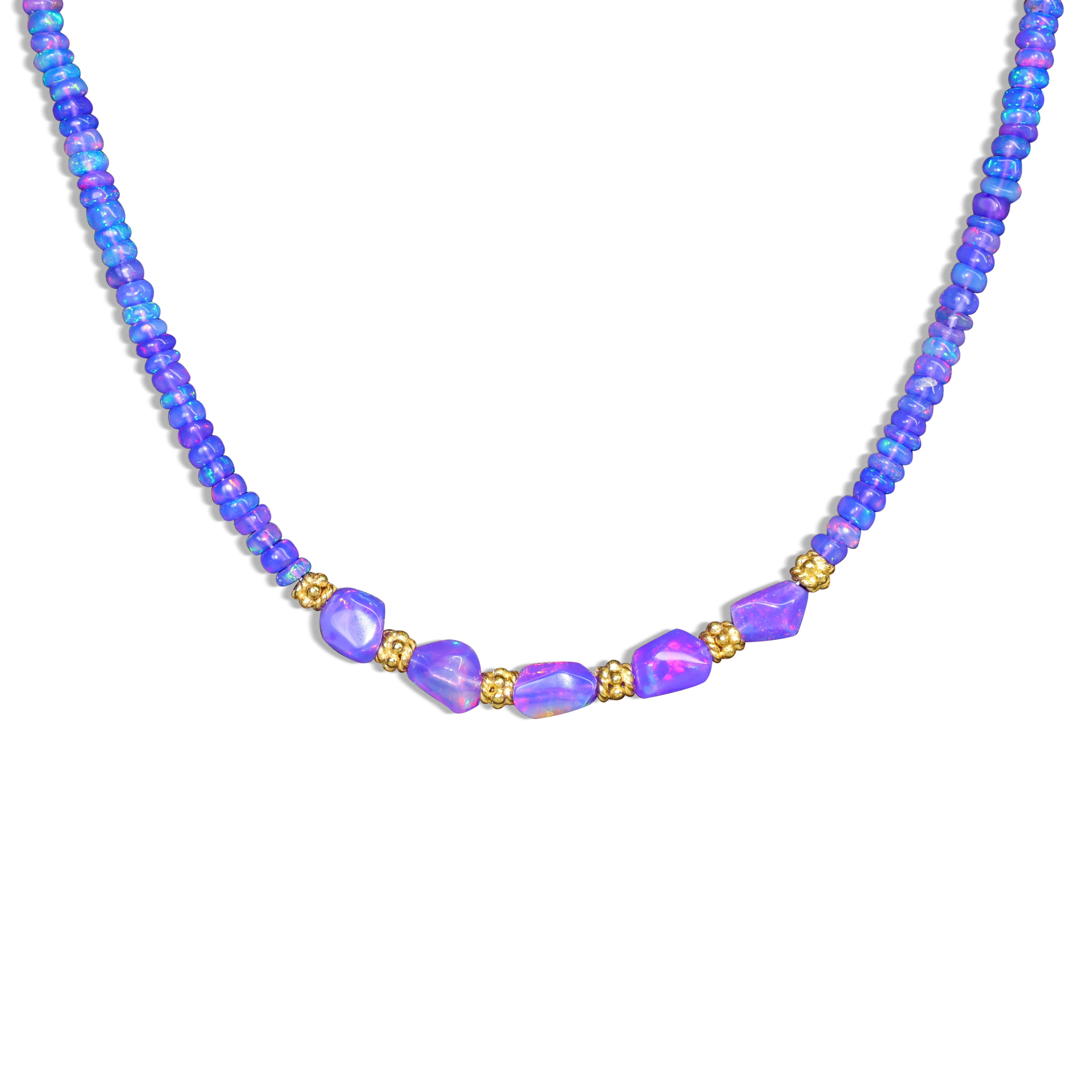 Elegant Smooth Lavender Opal Beaded Necklace with Circular Golden Beads - Perfect for Weddings, Parties & Boho Fashion Accessories