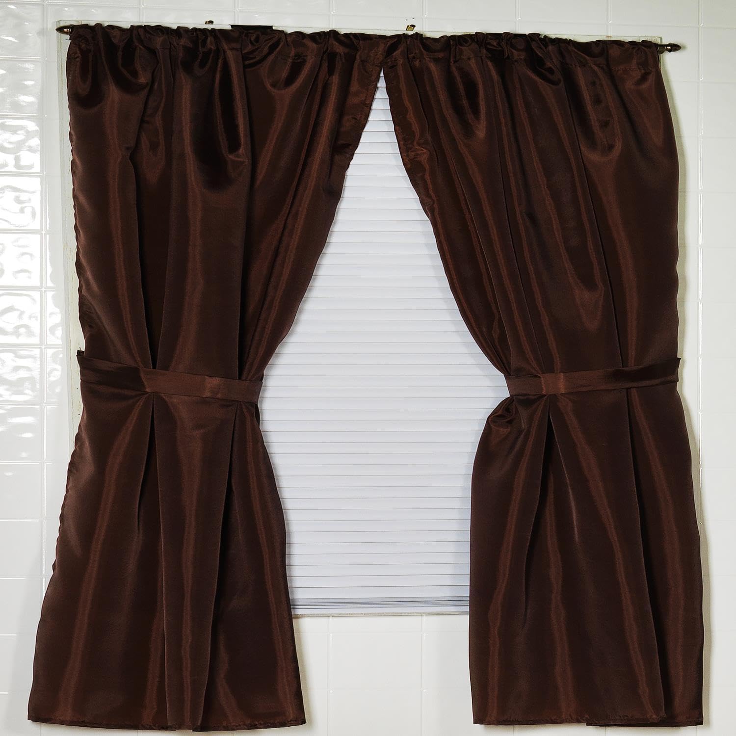 Brown Fabric Bathroom Window Curtain 36x54 Inches - Elegant & Water-Resistant Shower Curtain for Bathroom Decor by Carnation Home Fashions (Perfect for Bathroom, Shower, and Window Privacy)