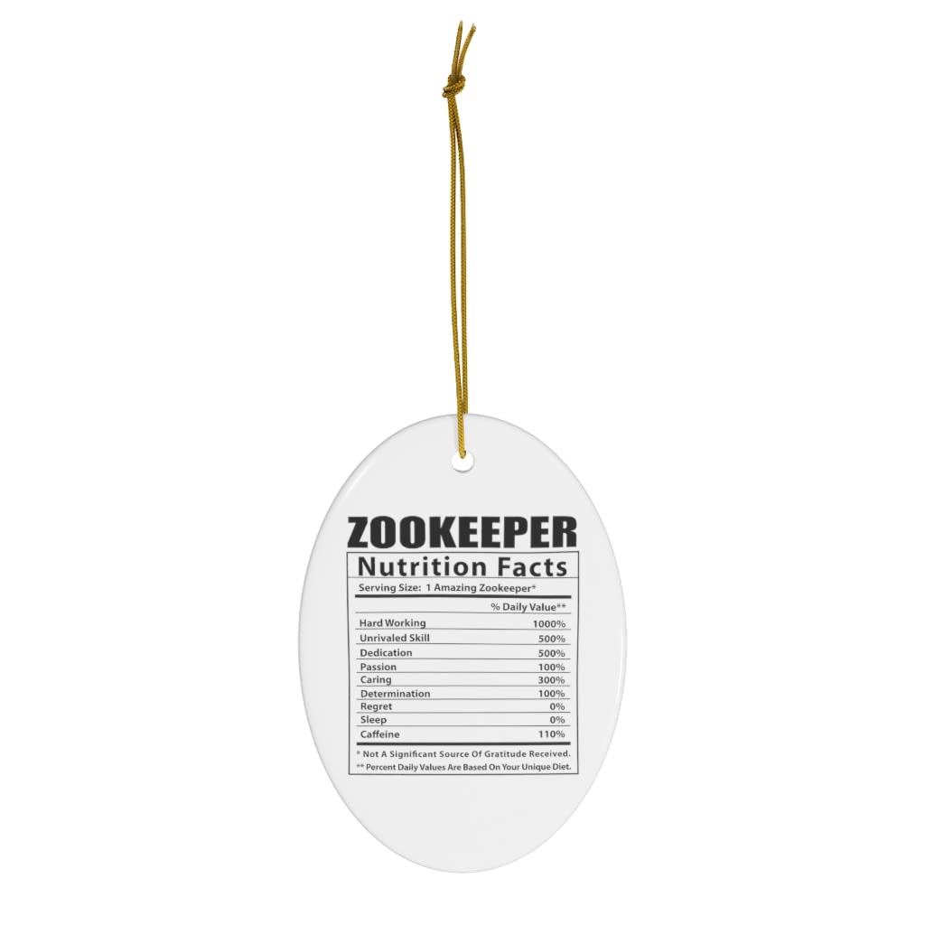 Funny Zookeeper Nutritional Facts Ceramic Ornament - Unique Oval Christmas Tree Decoration Gift for Animal Lovers (Perfect for Holiday Decor & Zoo-Themed Parties)