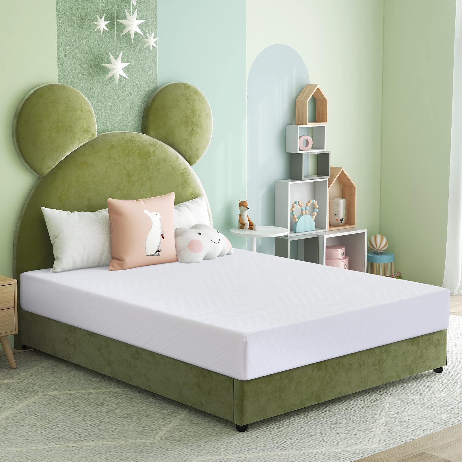 8 Inch Twin Memory Foam Mattress for Kids - Medium Firm Green Tea Gel Infused, CertiPUR-US Certified, Low Profile for Bunk Beds, Made in USA (White) | Perfect for Kids' Bedrooms, Sleepovers & Dorm Rooms