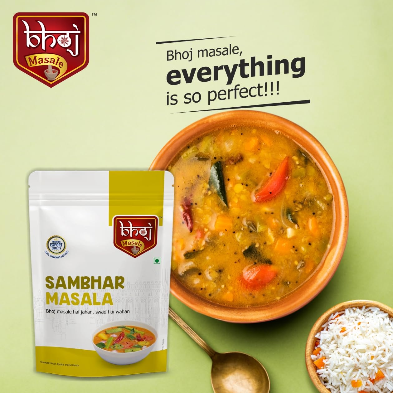 Bhoj Masale Sambhar Masala 200GM - Authentic Indian Spice Blend for Sambar | No Preservatives, No Onion, No Garlic (Jain Friendly) | Perfect for Home Cooking, Vegan & Vegetarian Dishes | Great for Curry, Lentil Soup & South Indian Cuisine