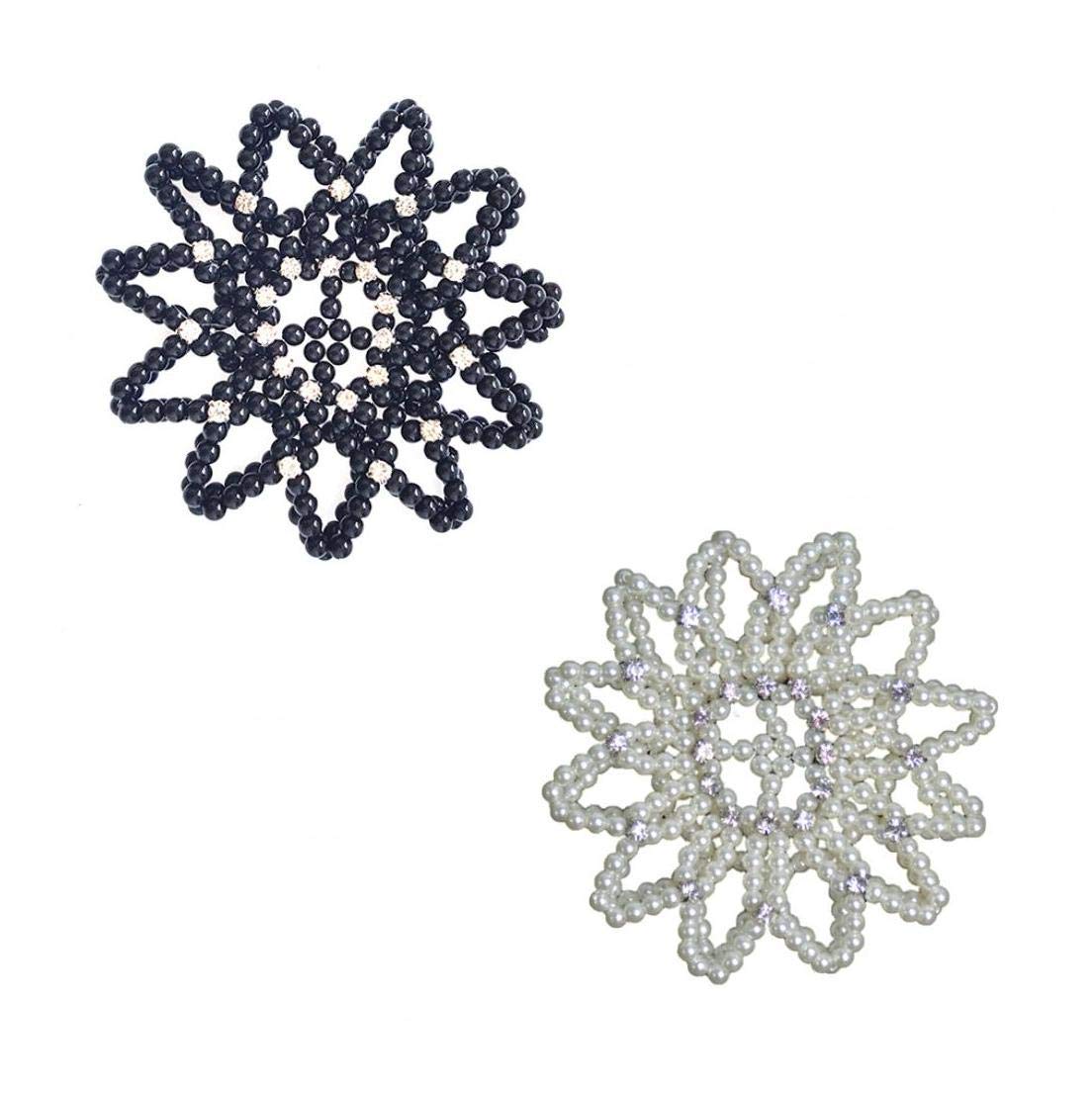 Elegant Pearl Net Ballet Hair Cover with Crystal - Crochet Bun Hair Accessories for Women | Perfect for Dance Performances, Weddings & Special Occasions