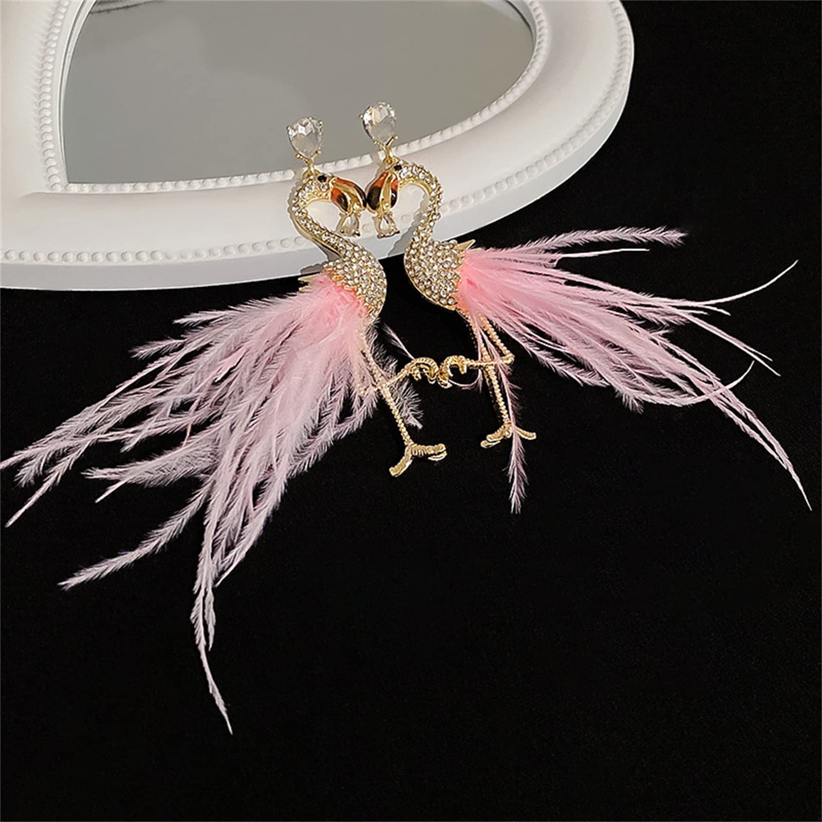 Flamingo Dangle Earrings for Women | Feather Tassel Drop Earrings with Elegant Crystal Birds | Fashion Jewelry Gifts for Her | Perfect for Parties, Weddings & Date Nights