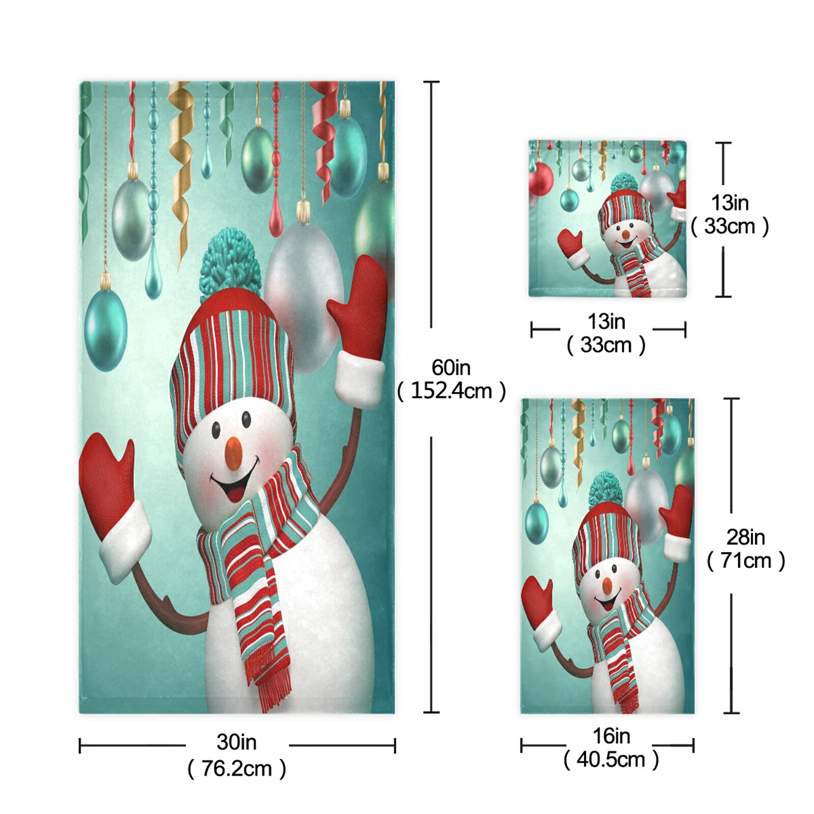 ALAZA Christmas Snowman Bath Towel Set - Luxury 3-Piece Decorative Towel Set (1 Bath Towel, 1 Hand Towel, 1 Washcloth) - Ultra Soft & Absorbent for Bathroom, Hotel, Gym, Yoga & Spa - Perfect for Holiday Decor & Cozy Winter Baths