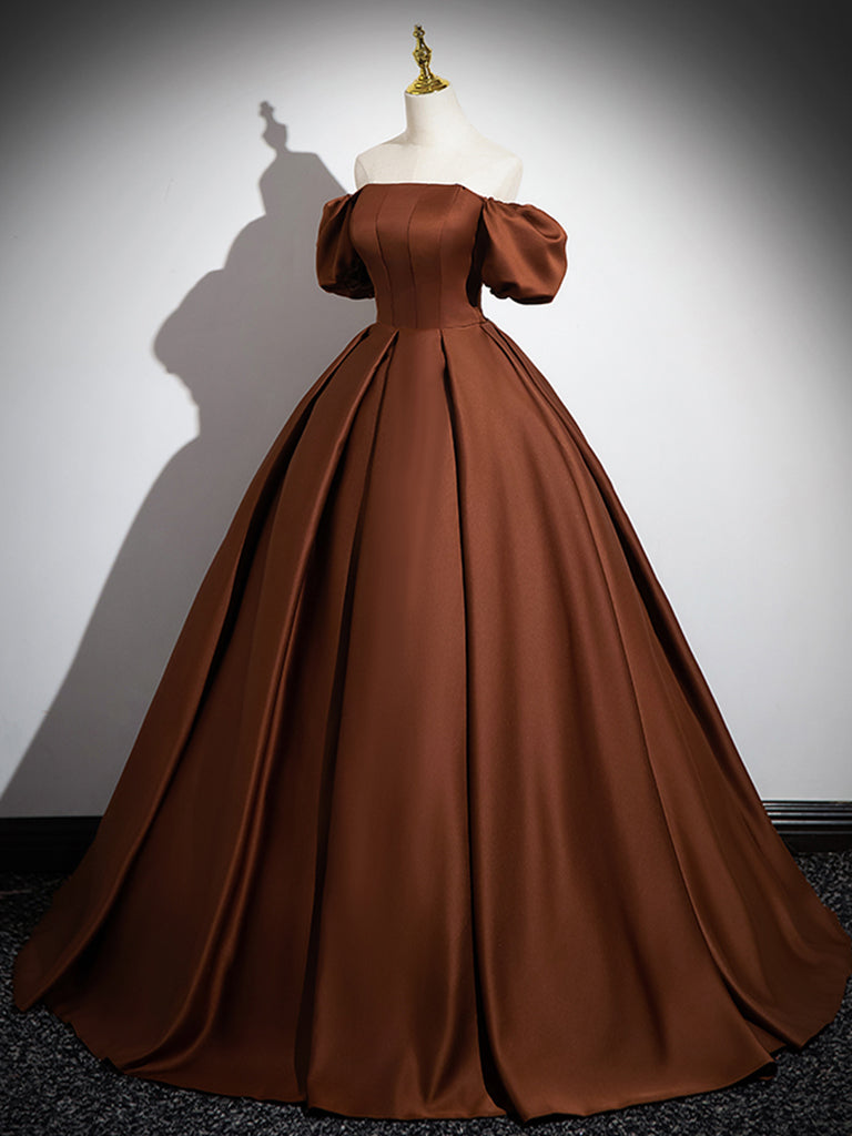Elegant Brown A-Line Satin Long Prom Dress for Women - Formal Evening Gown for Homecoming, Wedding & Special Occasions
