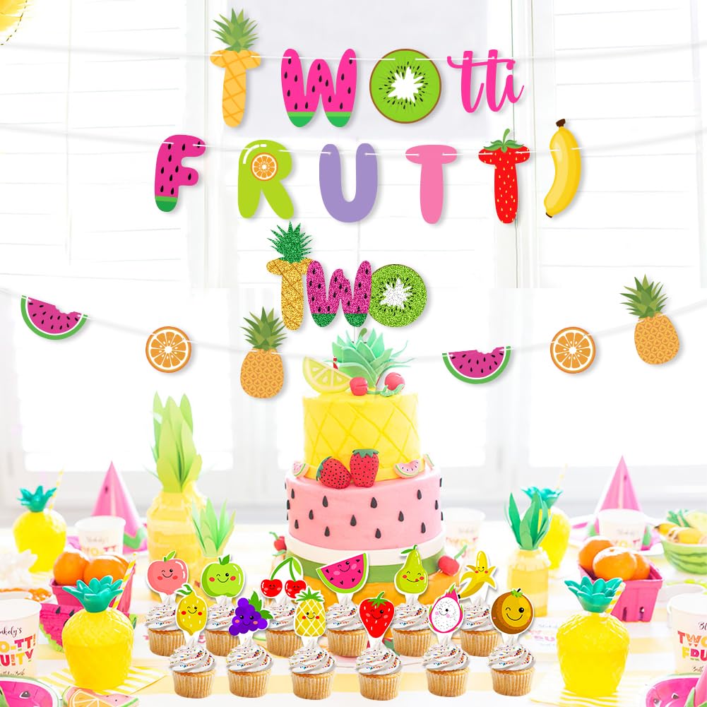 UTOPP Twotti Frutti Birthday Decorations Set - Watermelon Banner, 2nd Birthday Cake Topper & Summer Fruit Balloons for Luau Themed Parties - Perfect for 2nd Birthday Celebrations, Tropical Summer Events and Fruit-Themed Baby Showers