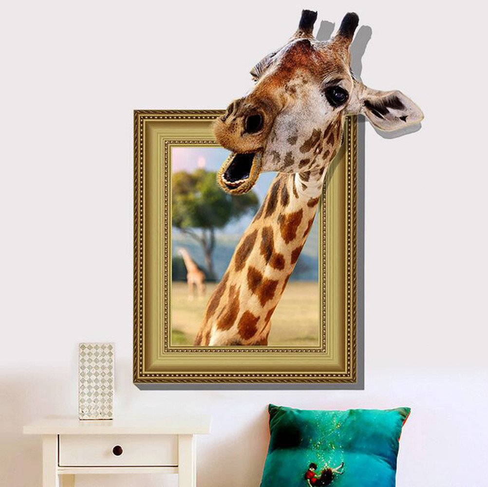 Celendi 3D Giraffe Wall Stickers - Removable Outdoor Home Decor, Creative Animal-Themed Decals for Living Room, Nursery & Kids Bedroom