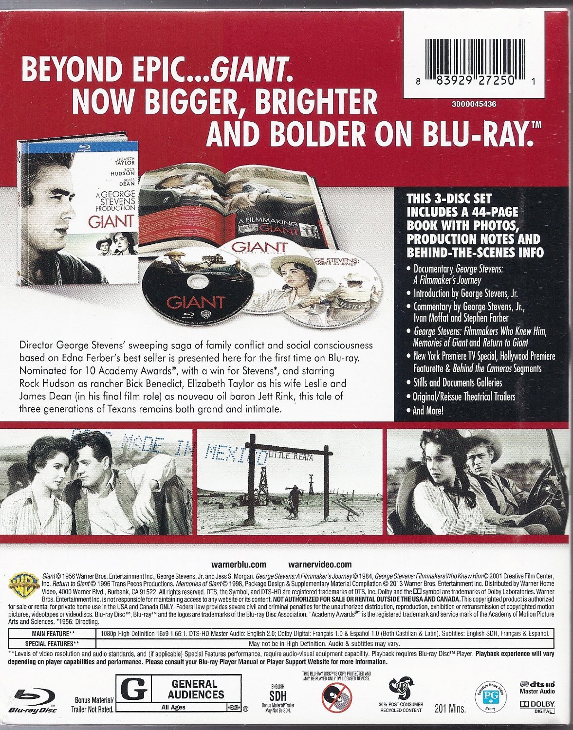 Giant (1956) Blu-ray 3-Disc Digibook Edition with 44-Page Booklet – Classic Movie Collection for Film Enthusiasts & Home Theater Lovers
