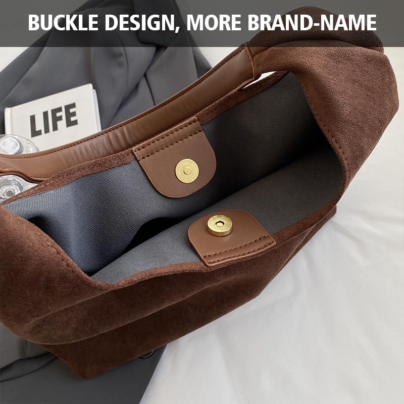 2024 Brown Suede Tote Bag for Women - Stylish Leather Purse & Shoulder Handbag - Perfect for Work, Travel & Everyday Use