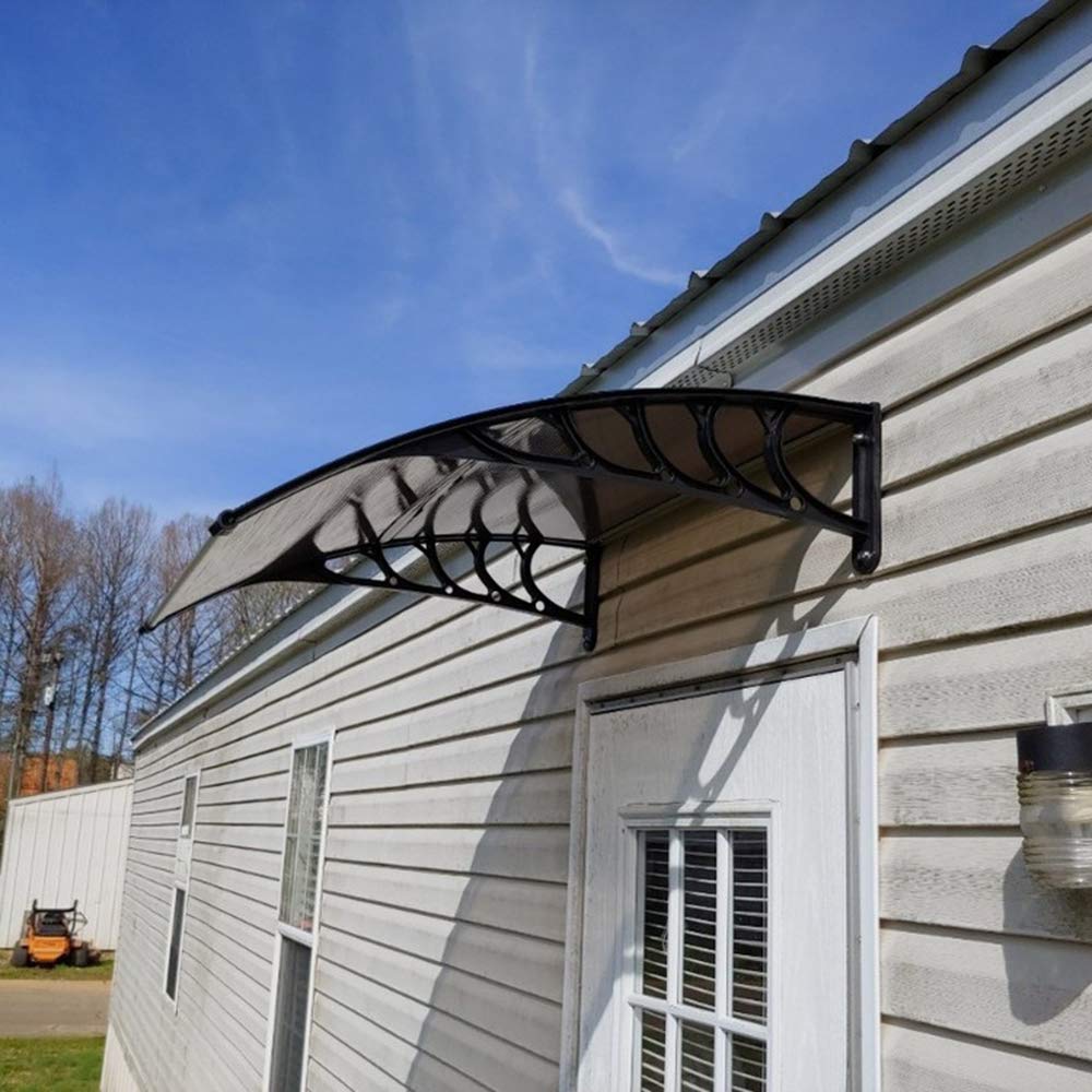 Black Window Awning & Door Canopy - 100x100cm Waterproof Rain Cover with Sturdy Bracket - Perfect for Patio, Porch, and Outdoor Window Protection