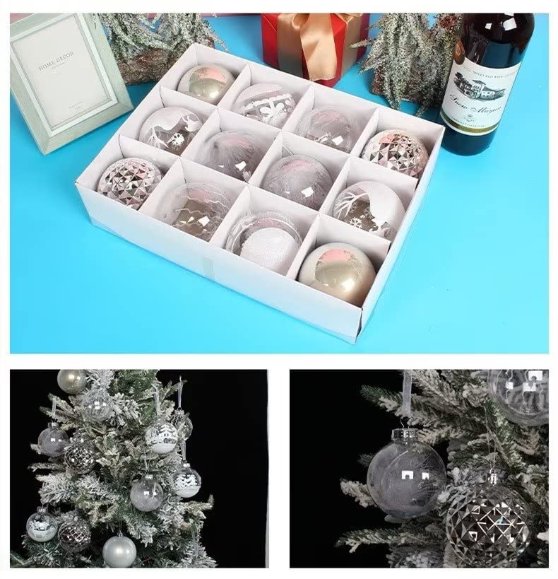 12Pcs Shatterproof Christmas Baubles - 8cm Transparent Christmas Tree Ornaments for Holiday Decorations | Perfect for Xmas Tree, Home, Party & Gift Giving
