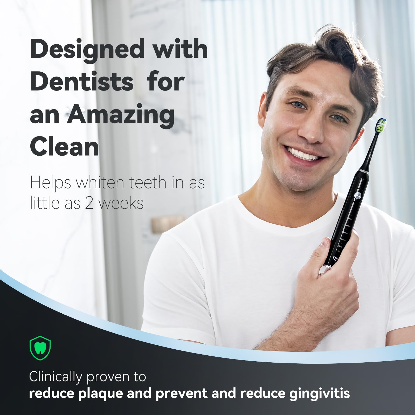 JTF Sonic Electric Toothbrush for Adults - Rechargeable Toothbrush with 6 Brush Heads, Travel Case, 5 Cleaning Modes & Smart Timer | Waterproof Sonic Toothbrush for Men & Women (Black) | Perfect for Travel, Home Use & Daily Oral Care