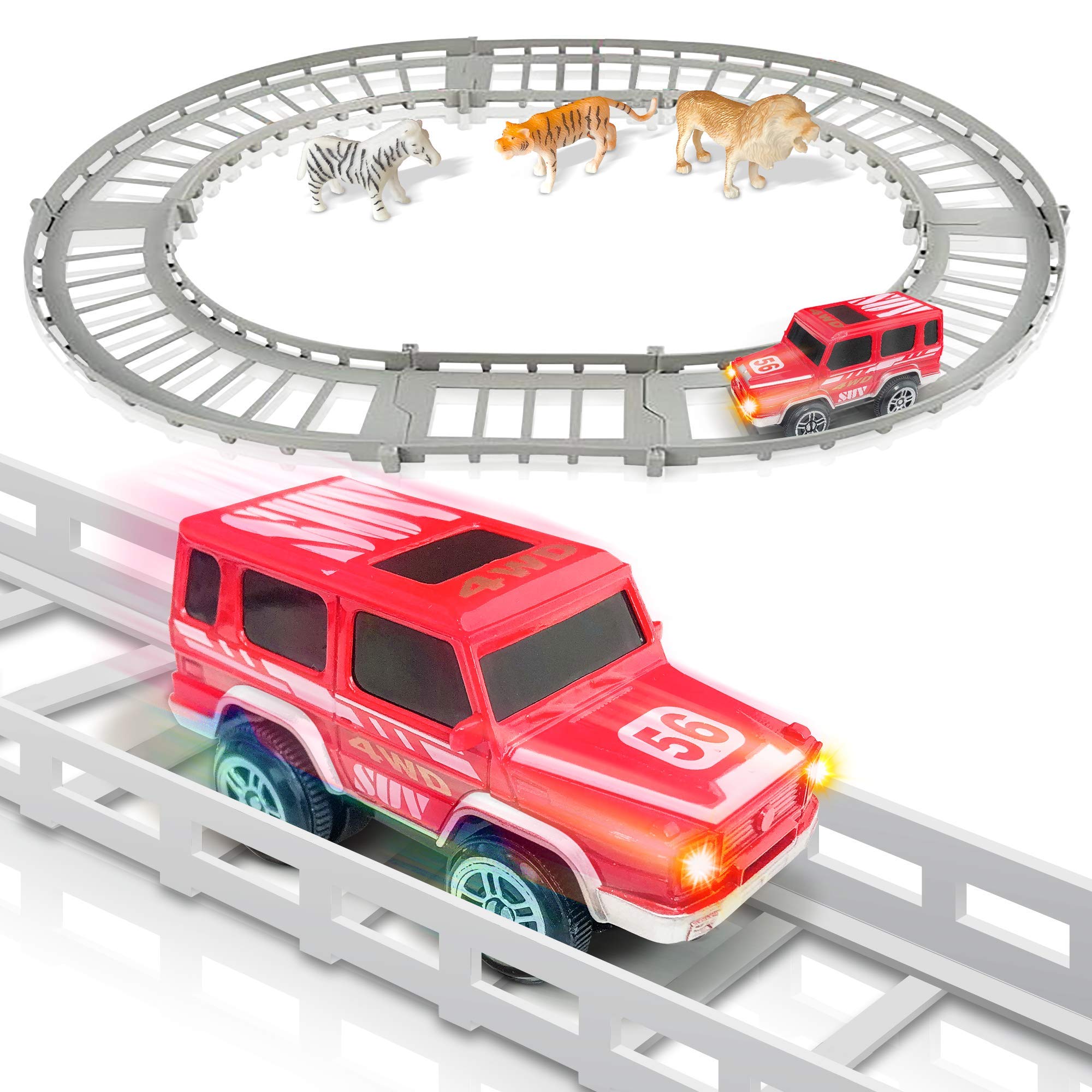 **ArtCreativity Battery-Powered SUV Adventure Playset for Kids - 3 Animal Figurines, 10 Tracks, Safari Car with Lights & Sounds - Perfect Gift for Boys & Girls - Ideal for Indoor & Outdoor Play, Birthday Gifts, and Safari-Themed Adventures**