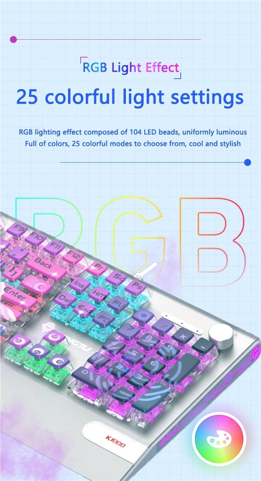 K1000 RGB Mechanical Gaming Keyboard - Wired USB Rainbow Backlit Keyboard with Quad Thermal Tech for PC Gamers & Office Work | Perfect for Gaming, Typing, and Professional Use