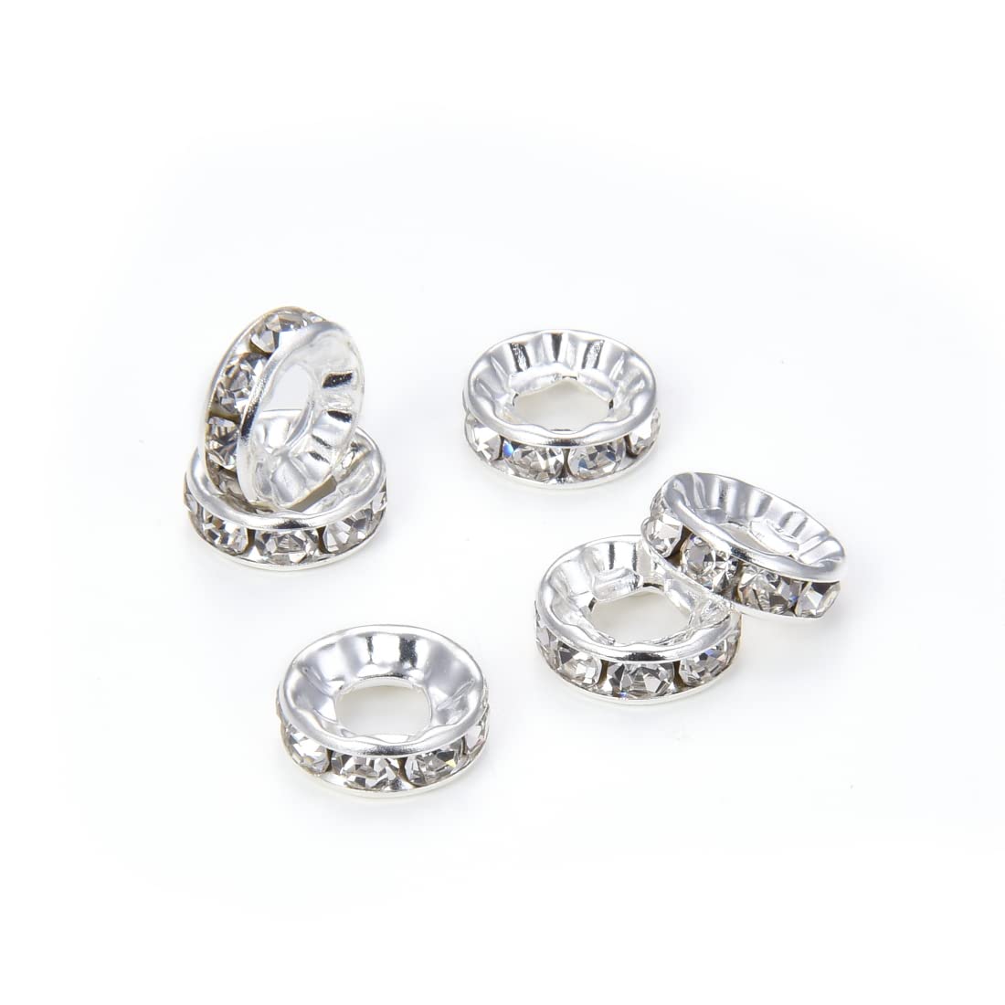 100pcs Adabele Grade A 10mm Crystal Rhinestone Rondelle Beads - Large 4mm Hole Sterling Silver Plated Spacer Beads for DIY Jewelry Making, Crafting, Bracelets & Necklace Designs - Perfect for Bridal, Party & Fashion Accessories