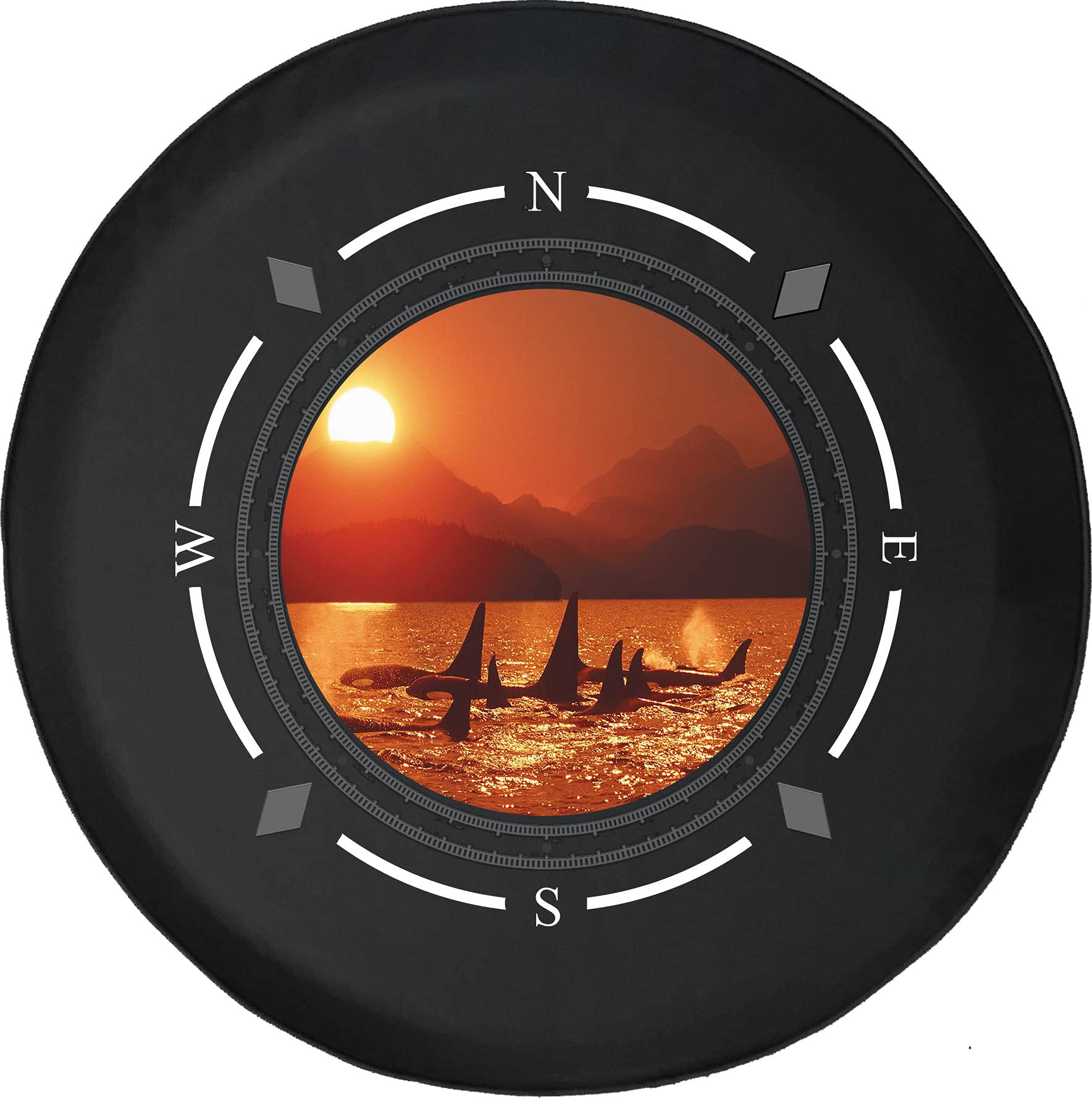 Premium American Unlimited Spare Tire Cover with Killer Whale Compass Design - Universal Fit for SUVs, Trailers, RVs & Most Vehicles | Durable Wheel Protection for Outdoor Adventures & Road Trips
