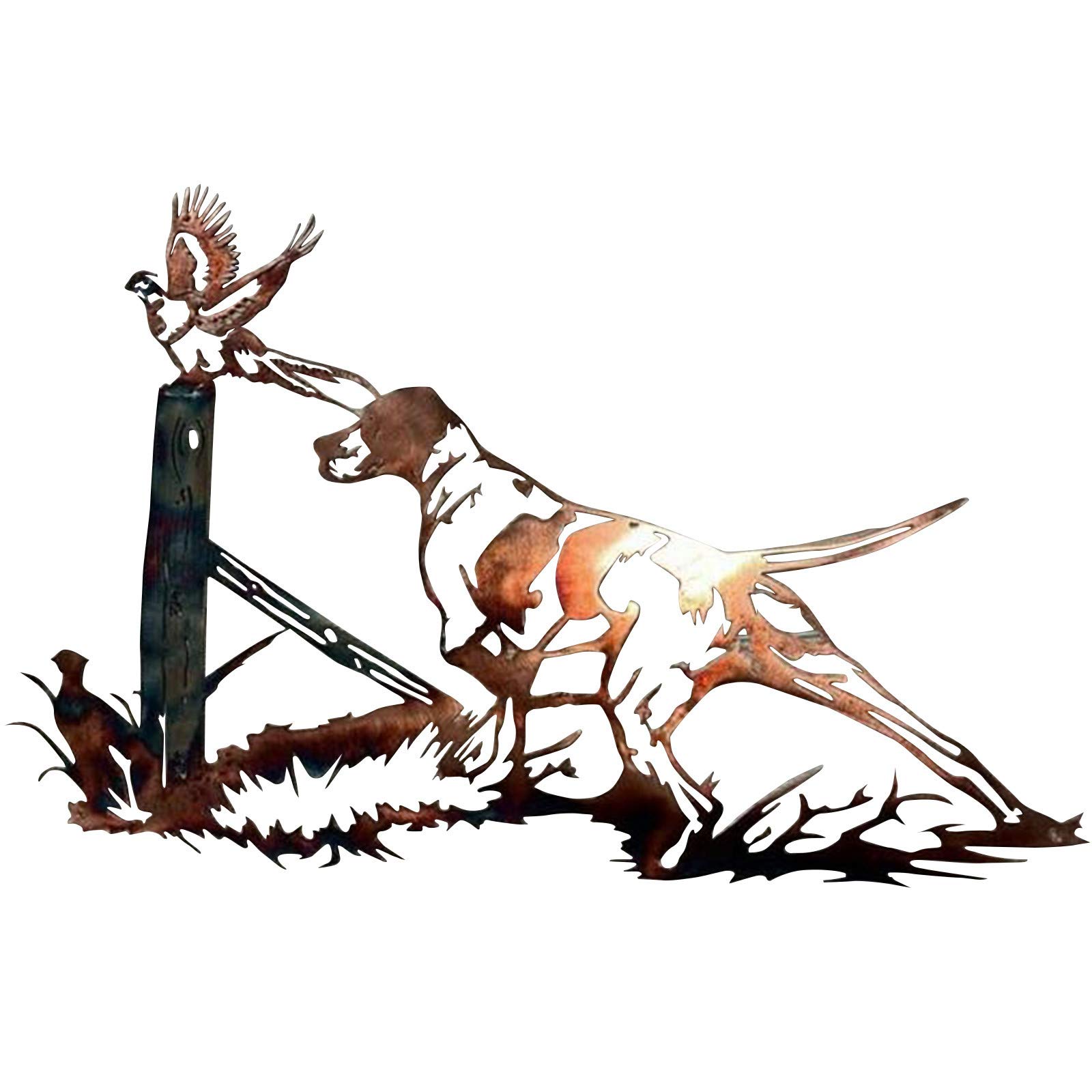 Juesi 3D Metal Wall Art - Solo Mallard Hunting & Trout Fishing Scene - Rustic Wall Decal Sticker - Spring Home Decor Ornament (Dog and Birds) - Perfect for Cabin, Lodge, or Outdoor-Themed Room Decor