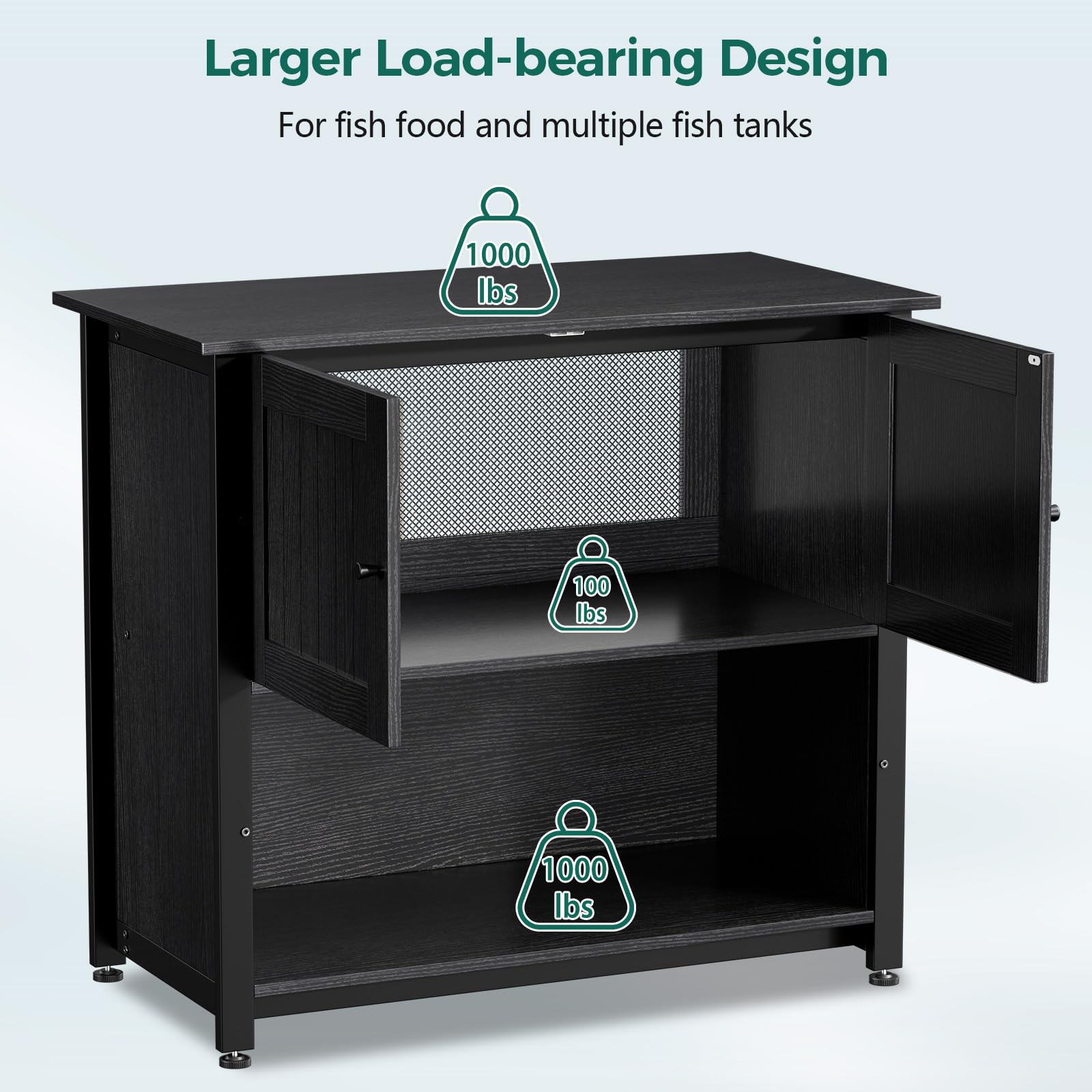 Tatub 40-50 Gallon Fish Tank Stand with Storage Cabinet | Heavy Duty Metal Aquarium Stand for Reptile Tanks & Turtle Terrariums | Supports 1000LBS | Holds 2 Aquariums | Perfect for Home, Office & Pet Store Displays