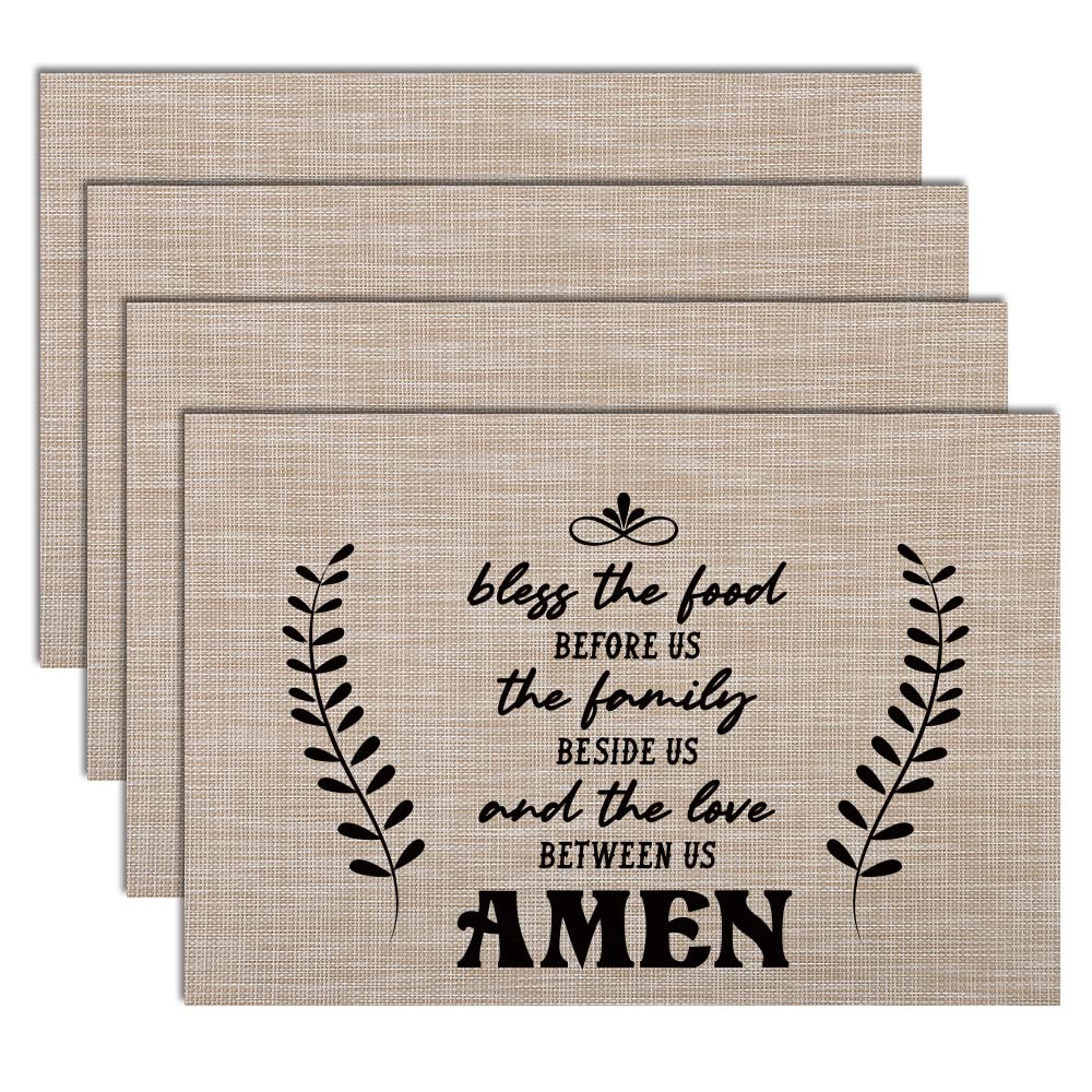 DAO9KITCHEN Inspirational Placemats Set of 4 - Bless The Food Motivational Quotes for Family Love, Kitchen & Dining Table Decor - Perfect for Home, Dinner Parties & Gifts for Women Friends